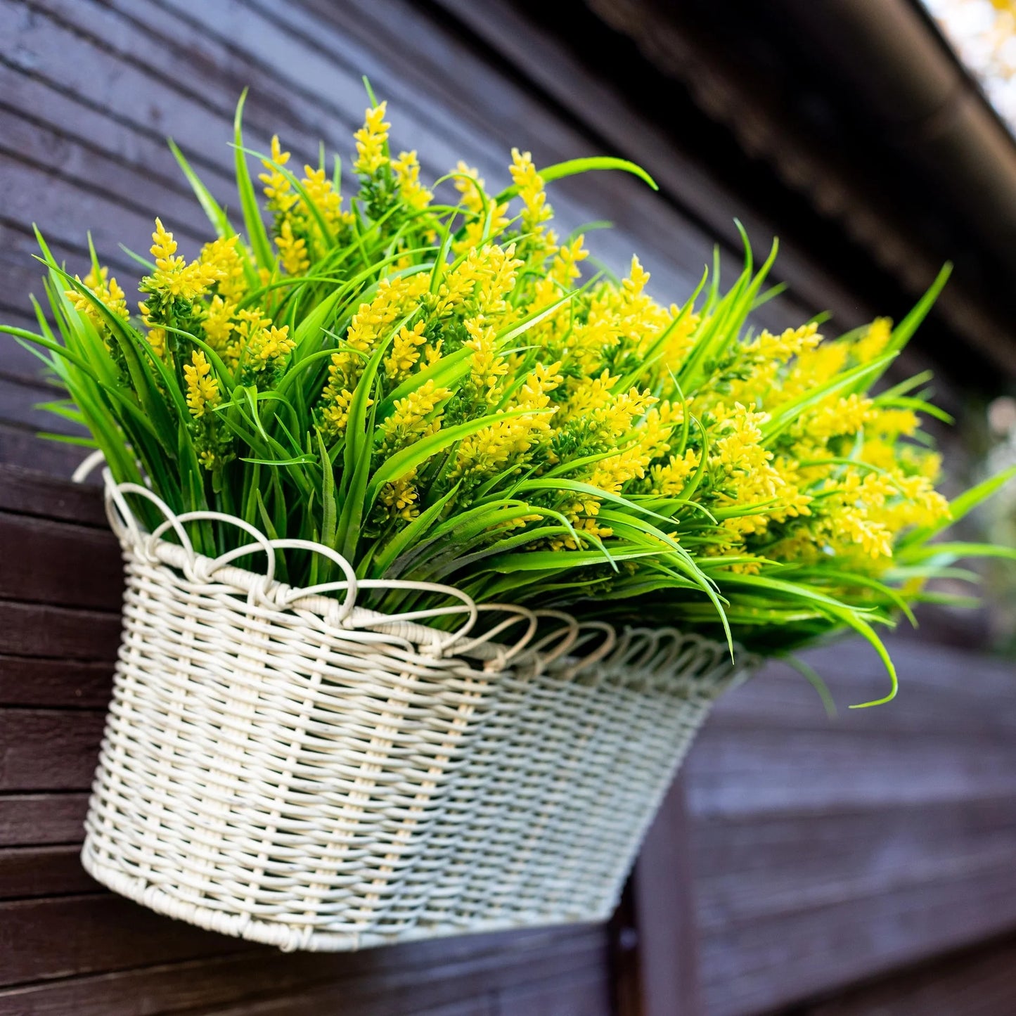 simeccom 12 Bundles Fake Lavender Flowers UV Resistant Plastic Plants Faux Purple Grass,Yellow