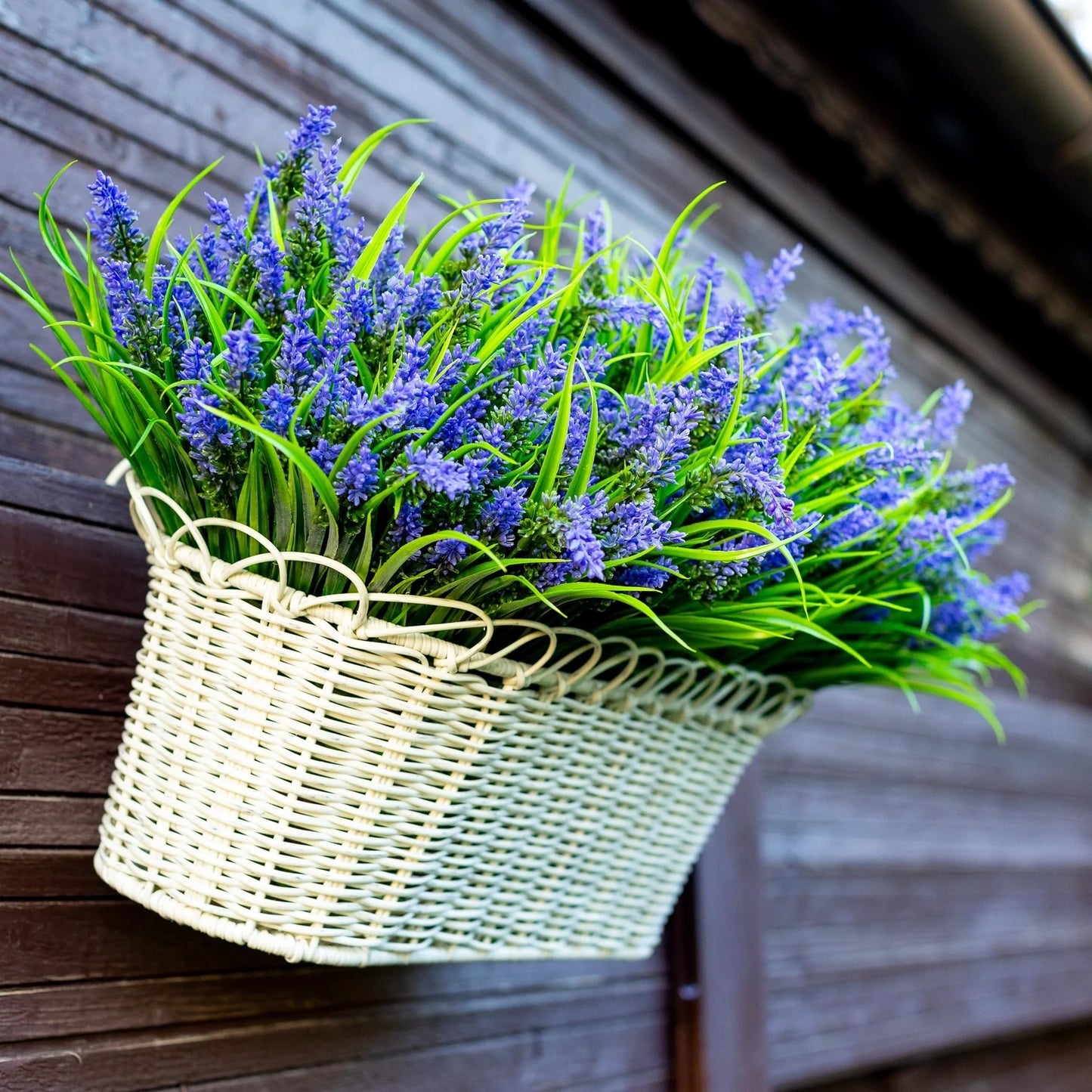 simeccom 12 Bundles Fake Lavender Flowers UV Resistant Plastic Plants Faux Purple Grass,Purple