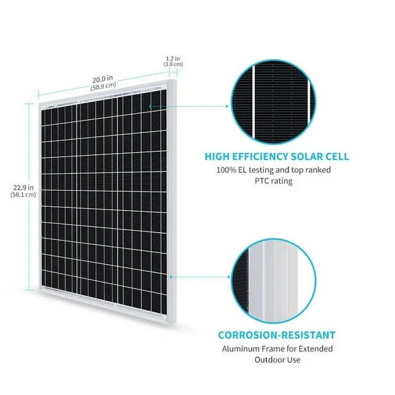 Renogy 50 Watt 12 Volt High Efficiency Monocrystalline Solar Panel Module PV Charger for RV Battery Boat Caravan and Other Off-Grid Applications
