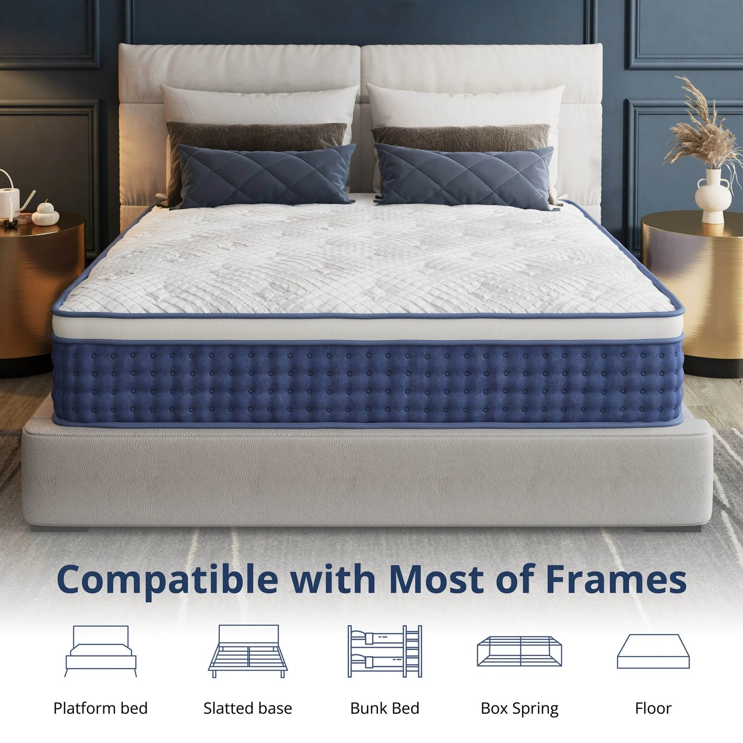 EGOHOME Twin XL 12 inch Hybrid Mattress, Pocketed Springs, Medium, Pressure Relief, Reinforced Edge, Mattress in a Box