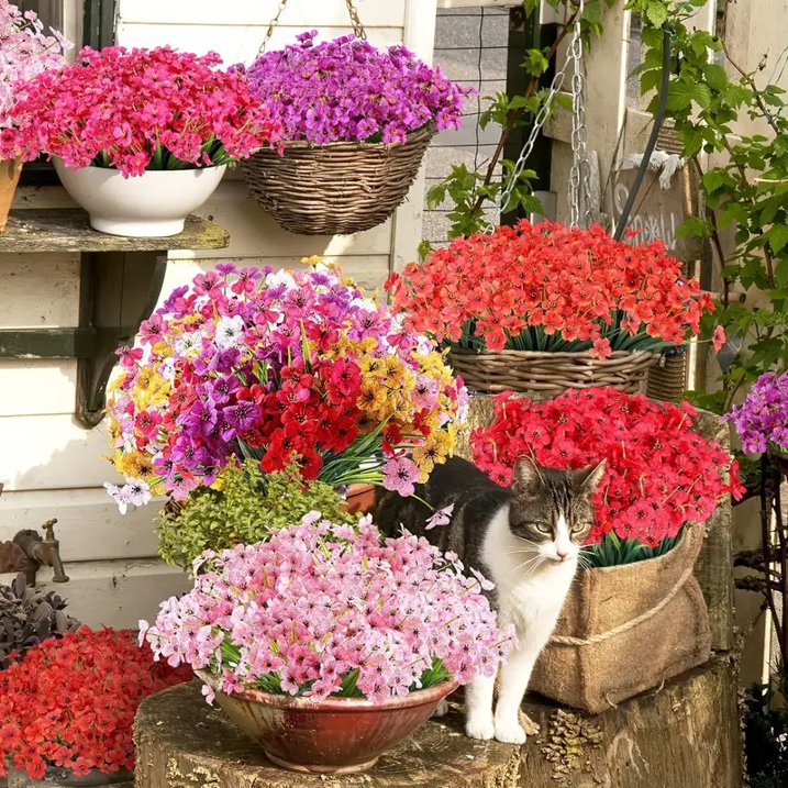 simeccom 24 Bundles Artificial Flowers Outdoor,Faux UV Resistant Fake Flowers Fake Plastic Plants Flower for Spring Summer Decoration for Outside Home Patio Garden Decor,Red