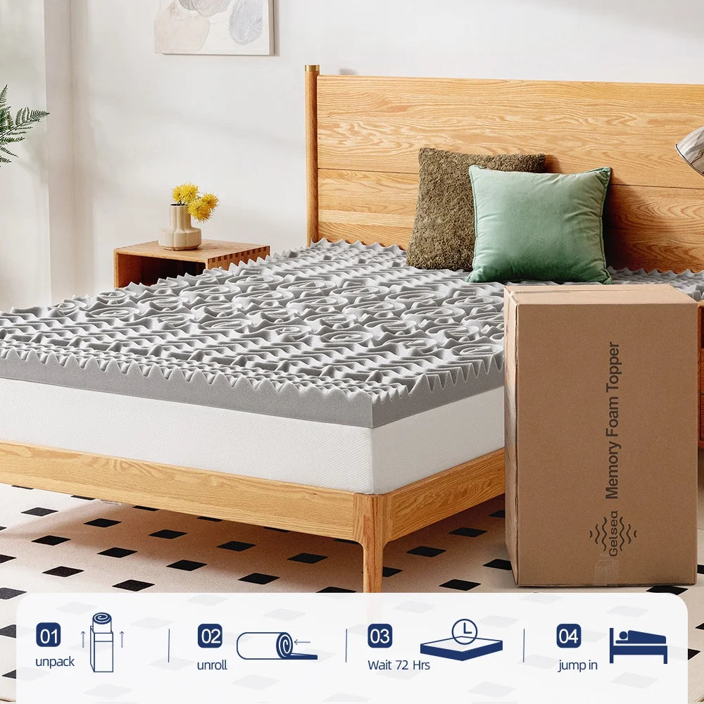 Gelsea 3 Inch Memory Foam Mattress Topper Twin,5-Zone Bamboo Charcoal Infused Mattress Pad for Back Pain,Ventilated Soft Bed Topper,Odor Absorption,74*38*3