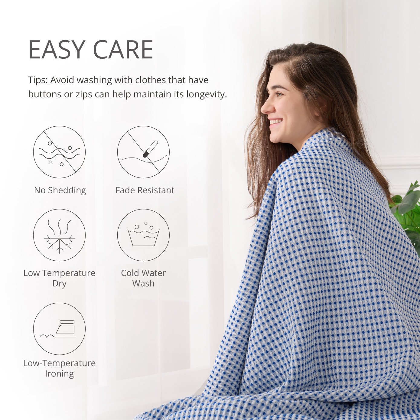 EGOHOME Waffle Blanket-100% Cotton Lightweight Oversize Yarn Dyed Bed Blanket for All Seasons, Midnight Navy Twin