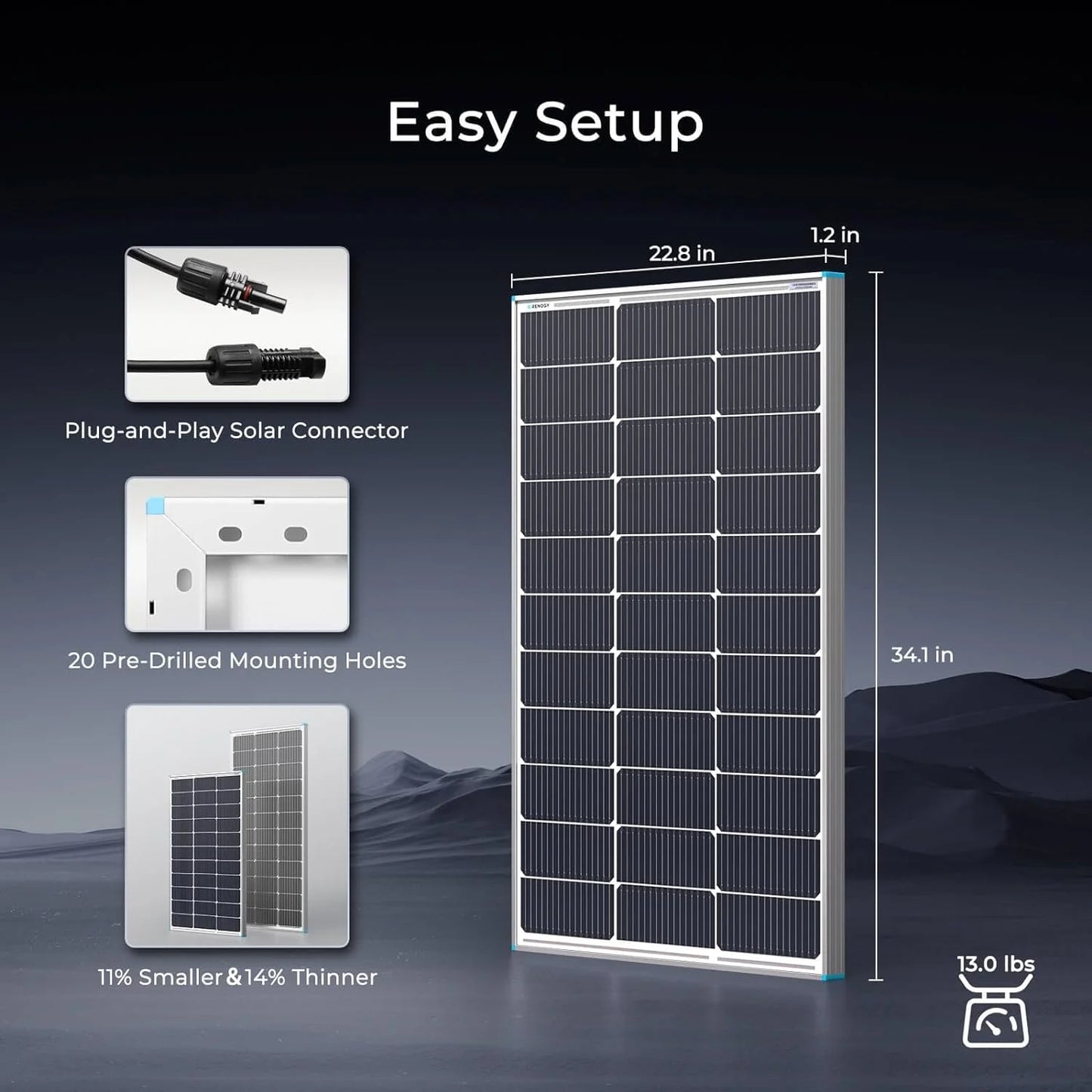 Renogy 16BB N-Type 100 Watt Solar Panel 12V, 25% High-Efficiency, Solar Panel for Power Station, RV, Cabin, Off-Grid Applications