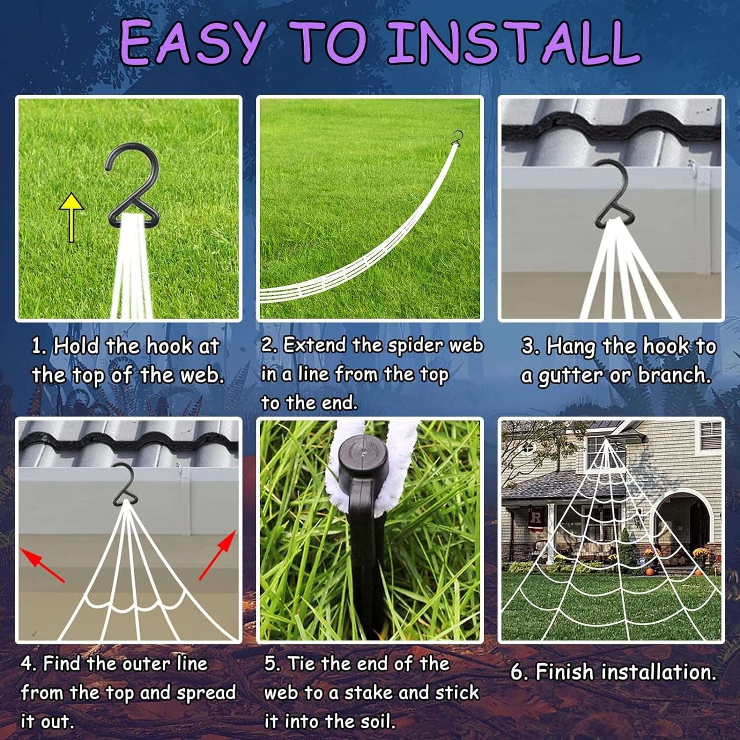 Halloween Spider Web LED Light Up Giant Spiderweb Artificial Spider Halloween Outdoor Decorations with Remote Control for Halloween Party Decor