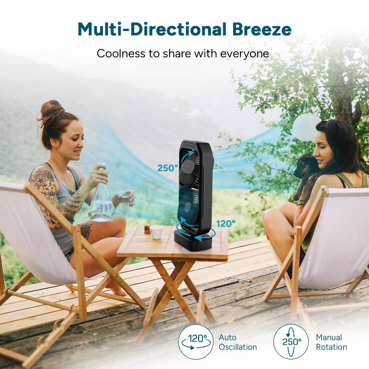 DR.PREPARE Small Oscillating Tower Fan with Remote, Rechargeable Battery Powered Desk Fan for Bedroom, 250° Tilt, 8H Timer, 3 Speeds, Portable Table Bedside Fan for Office Plants Outdoor