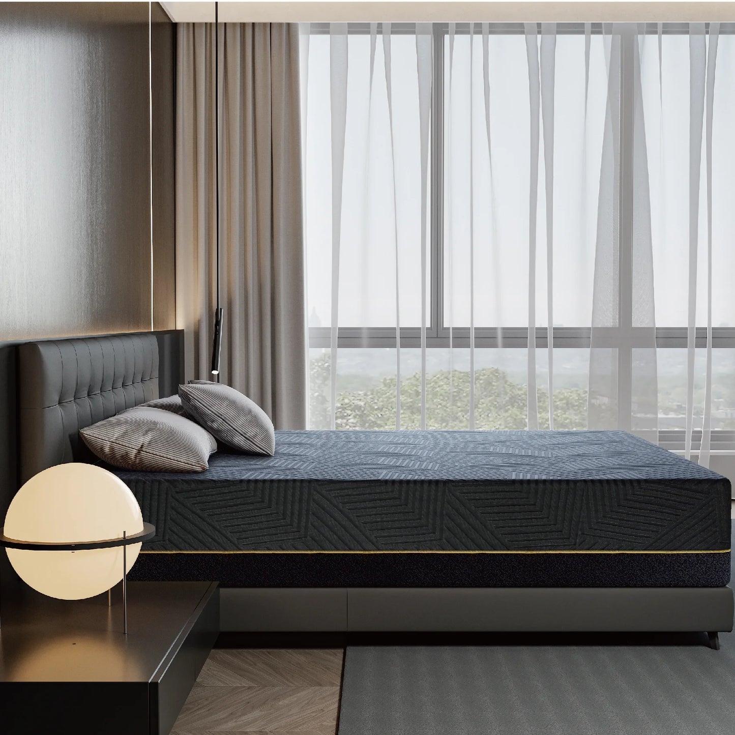 EGOHOME Black 14 inch Hybrid Mattress, King Size Memory Foam Mattress, Pocket Spring