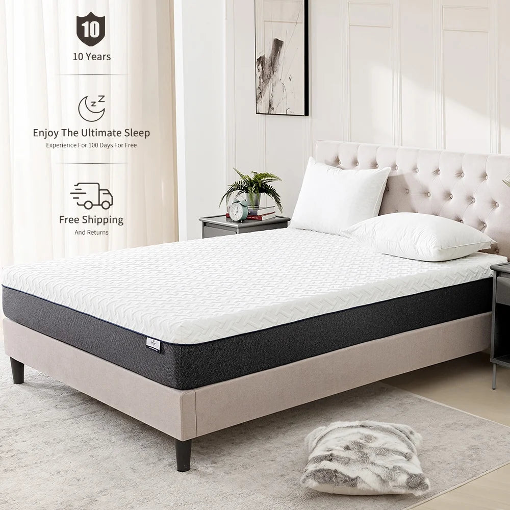 Genesis By Mlily 10" Queen Memory Foam Mattress Green Tea & Bamboo Charcoal Infused, CertiPUR-US Certified, Medium Plush