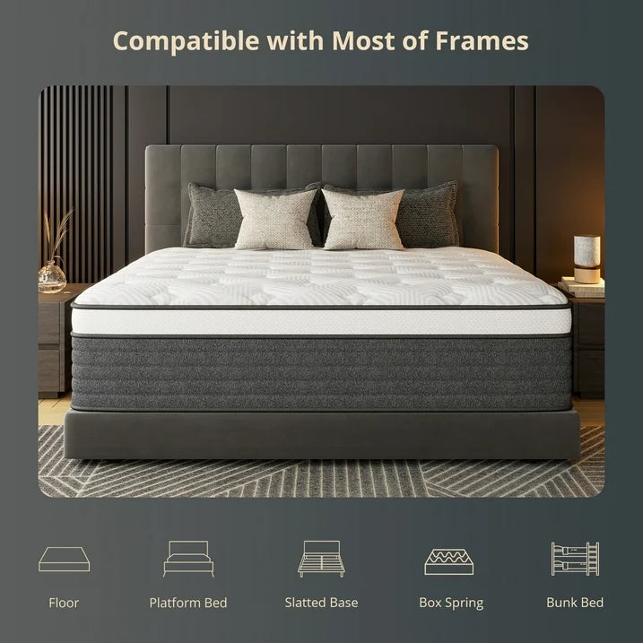 EGOHOME Full Size Mattress in a box 14" Hybrid with Pocketed Springs, Medium, Pressure Relief, Reinforced Edge with handles