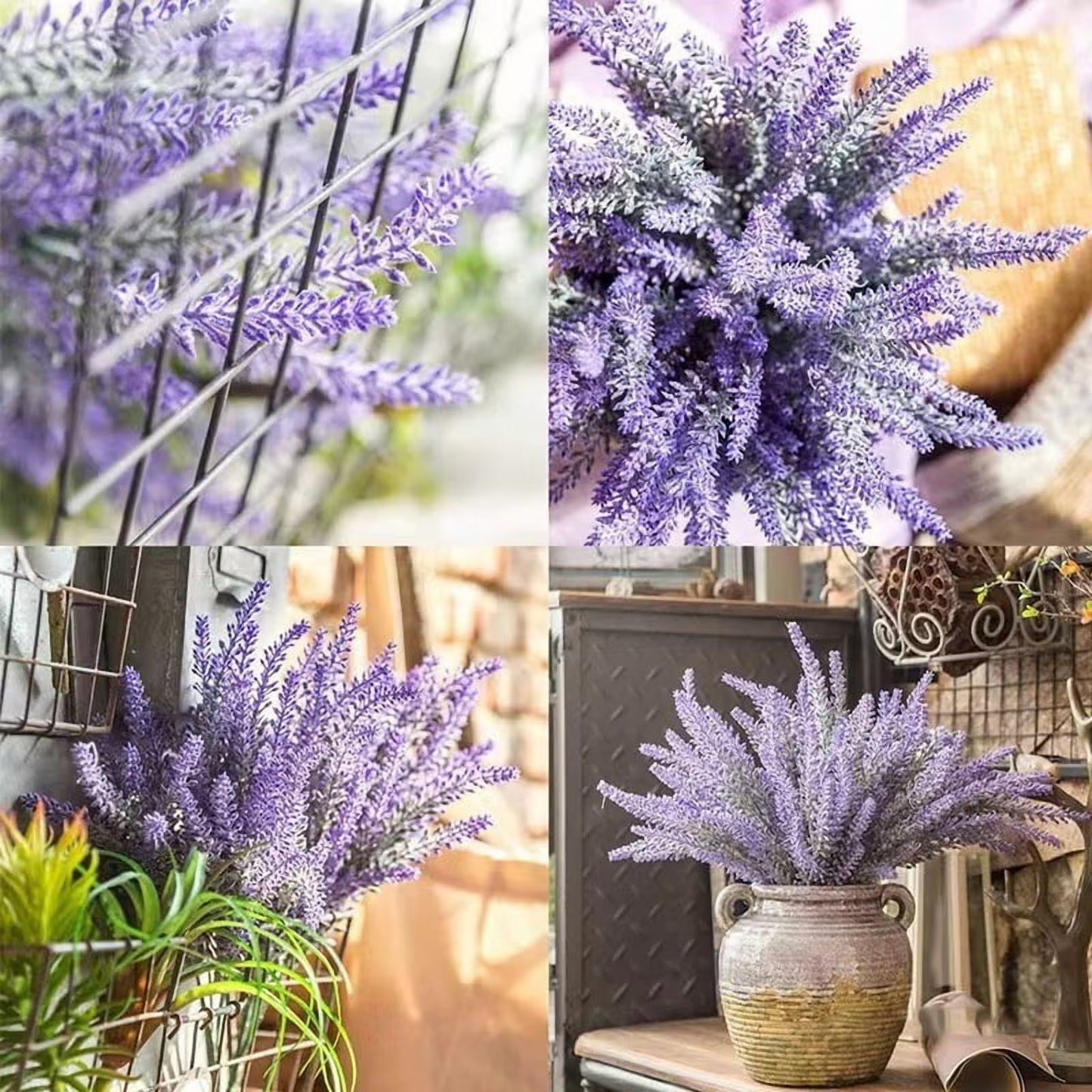 simeccom 24 Bundles Artificial Lavender Fake Flowers Faux Plastic Plants for Home Wedding Kitchen Garden Patio Window Box Indoor Outdoor Decor , Purple