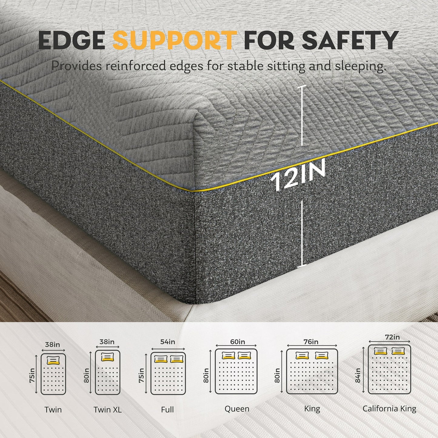 MLILY Ego Gray 14 inch Twin XL Size Mattress, Gel Memory Foam Mattress in a Box, Medium