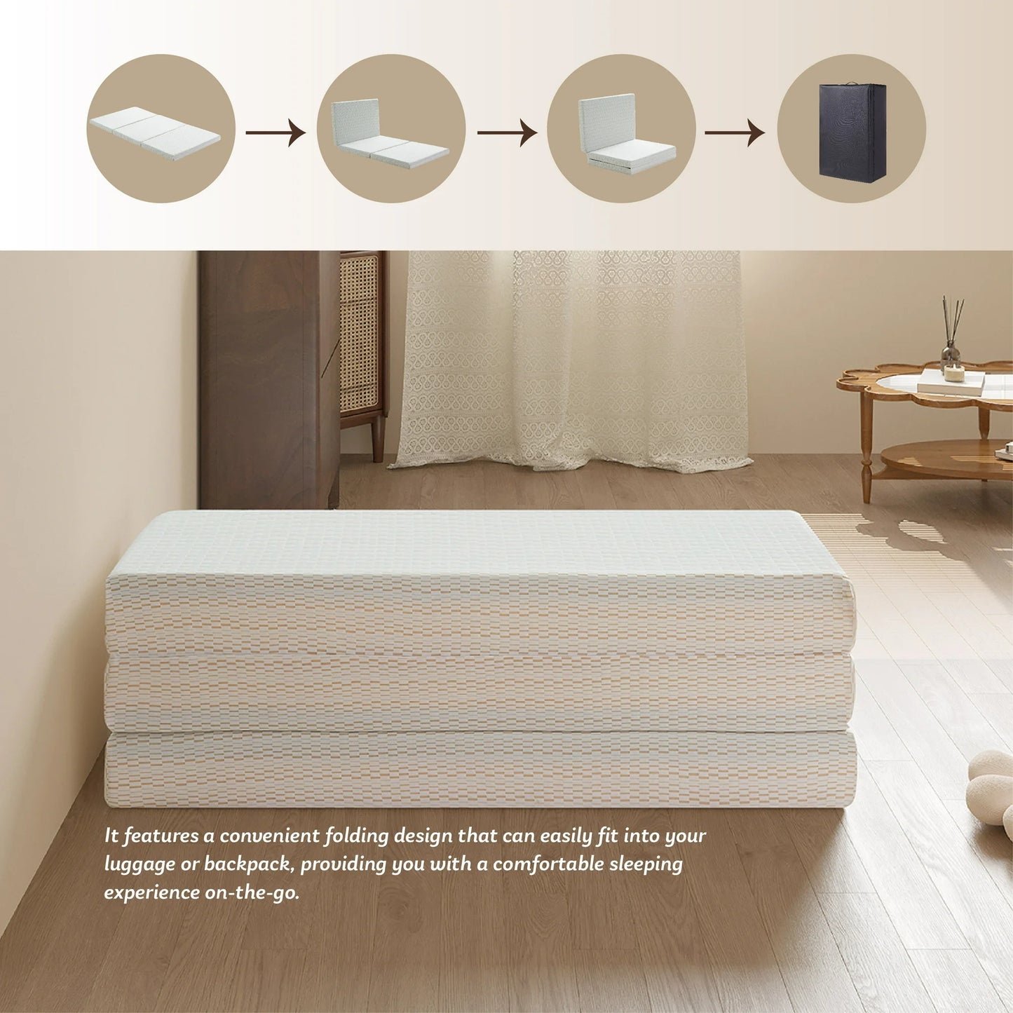 EGOHOME 3 Inch Twin Size Tri-Fold Memory Foam Mattress Topper - Cooling, Foldable, Portable Guest Bed