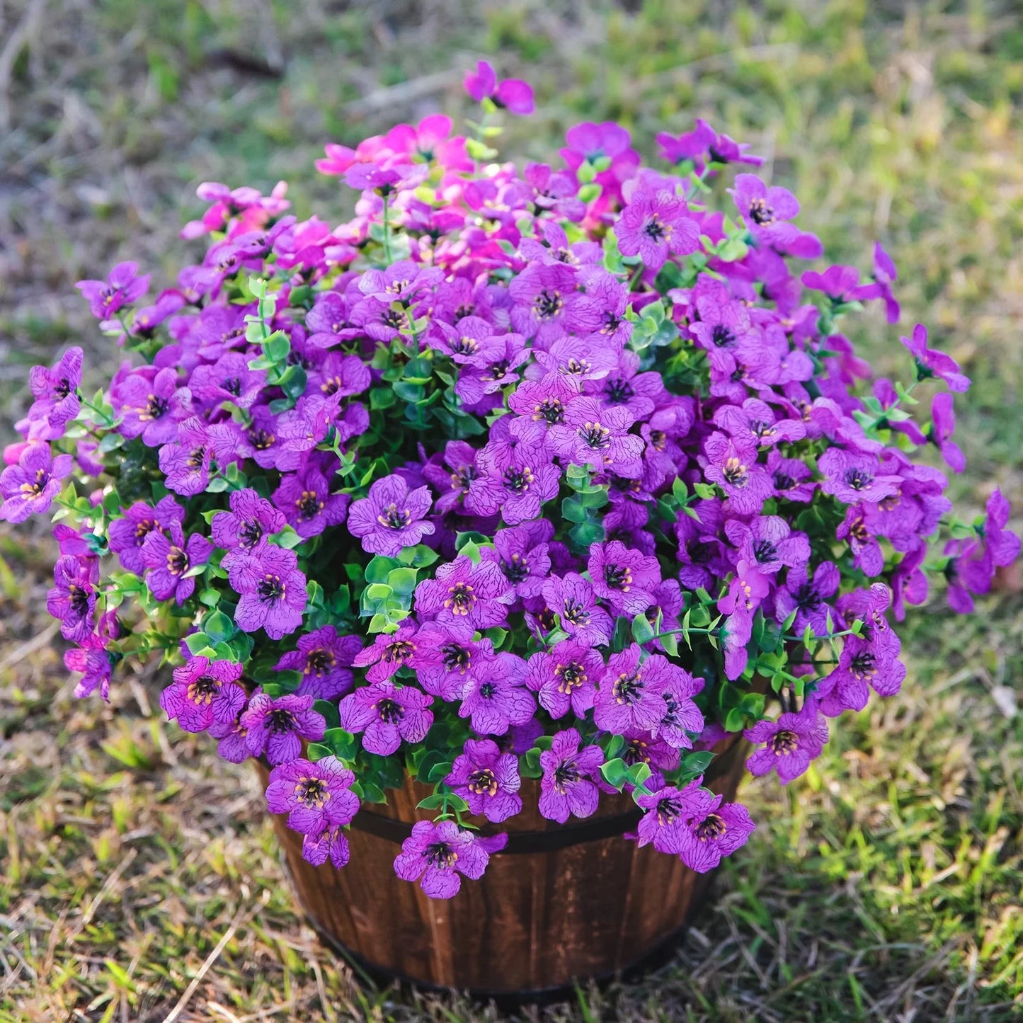 simeccom 24 Bundles Artificial Flowers Outdoor，Faux UV Resistant Fake Flowers Fake Plastic Plants Flower for Spring Summer Decoration for Outside Home Patio Garden Decor，Purple
