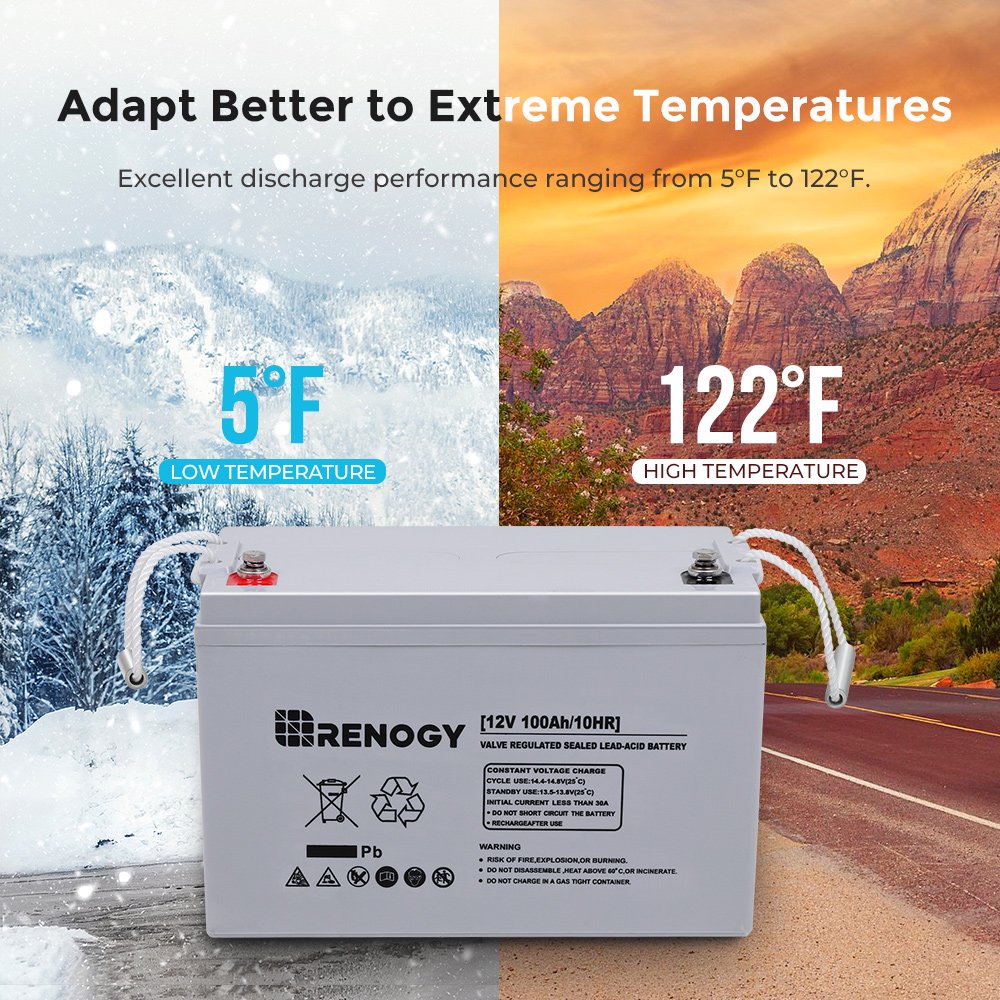 Renogy 100Ah Deep Cycle AGM Battery 12 Volt, 1100A Max Discharge Current, Safe Charge Appliances or RVs, Marine, Solar, Off-Grid