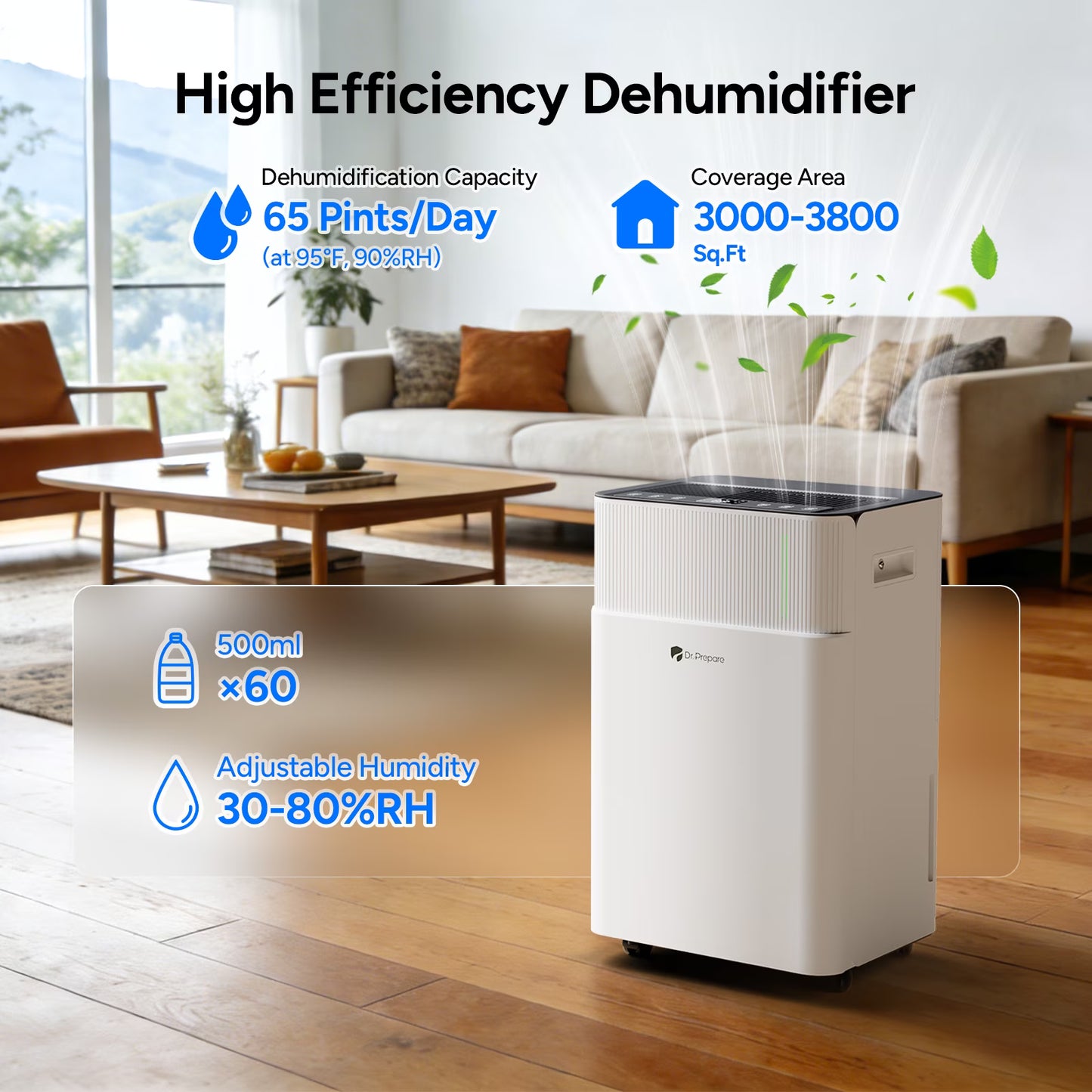 DR.PREPARE 65 Pint ENERGY STAR Most Efficient 2025 Dehumidifier for Basement, Up to 3800 Sq.Ft, Smart WiFi App Control