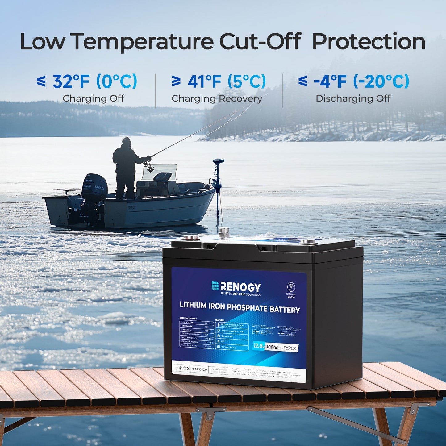 12V 100Ah Lithium LiFePO4 Deep Cycle Battery with Bluetooth, Built-in 100A BMS, Max.1280Wh Energy, Low Temperature Protection, Perfect for RV, Camper, Solar, Overland, Off-Grid