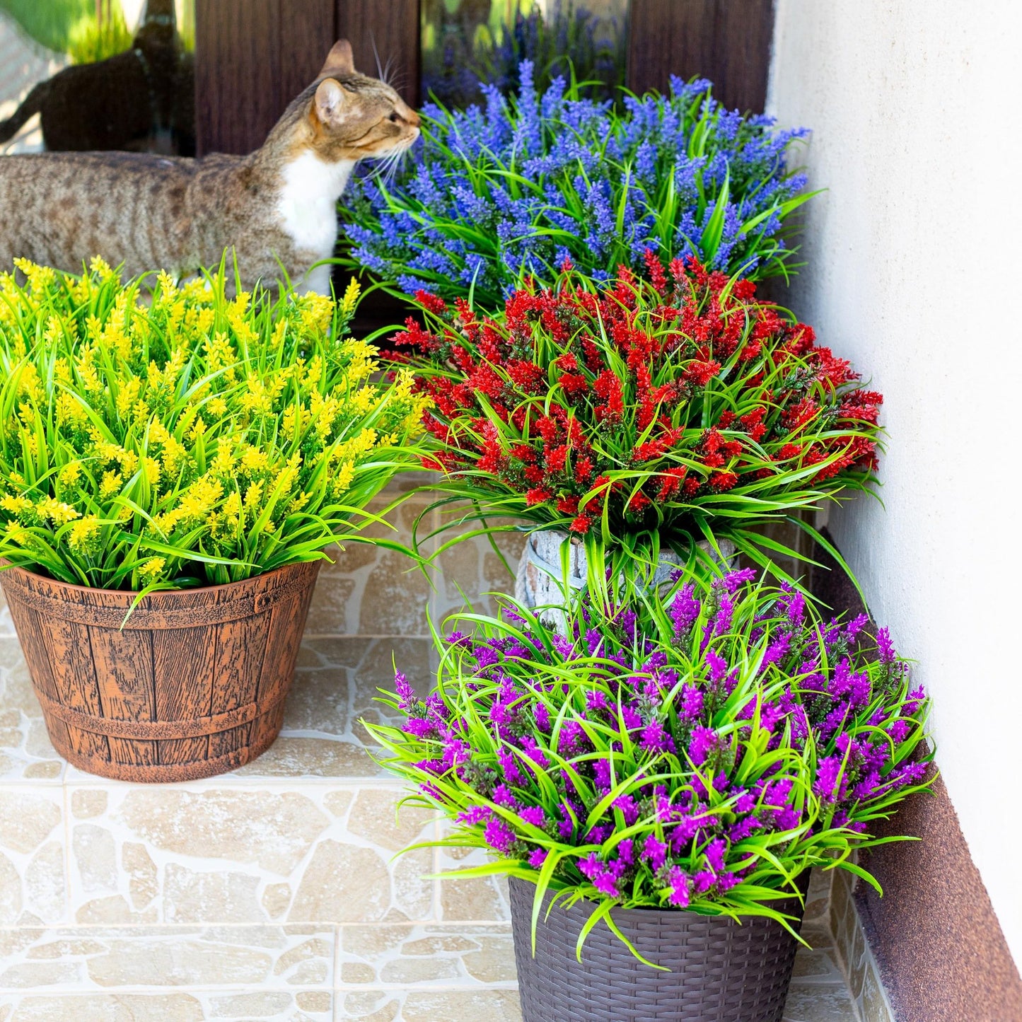 simeccom 12 Bundles Fake Lavender Flowers UV Resistant Plastic Plants Faux Purple Grass，Yellow