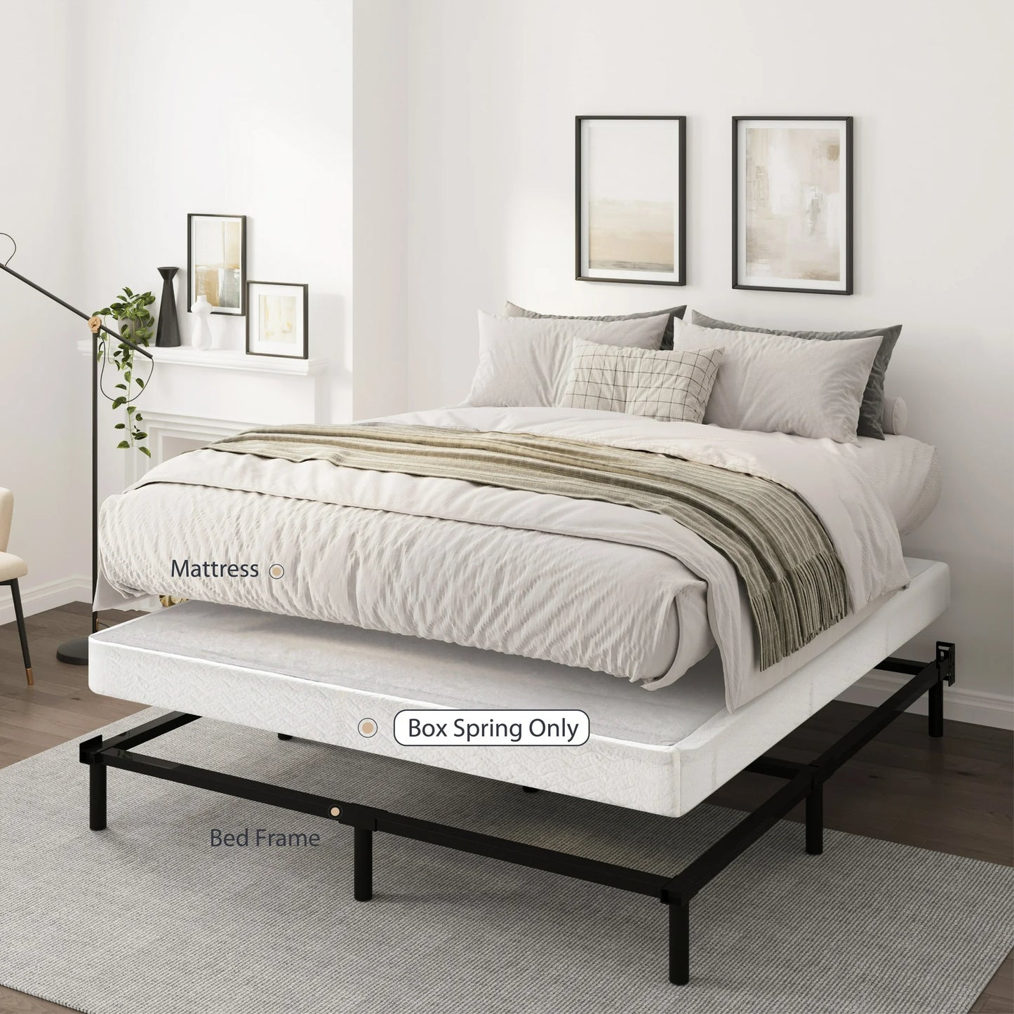 Arctus 7.5" King Box Spring, Metal Mattress Foundation, Fabric Cover Included, Easy Assembly
