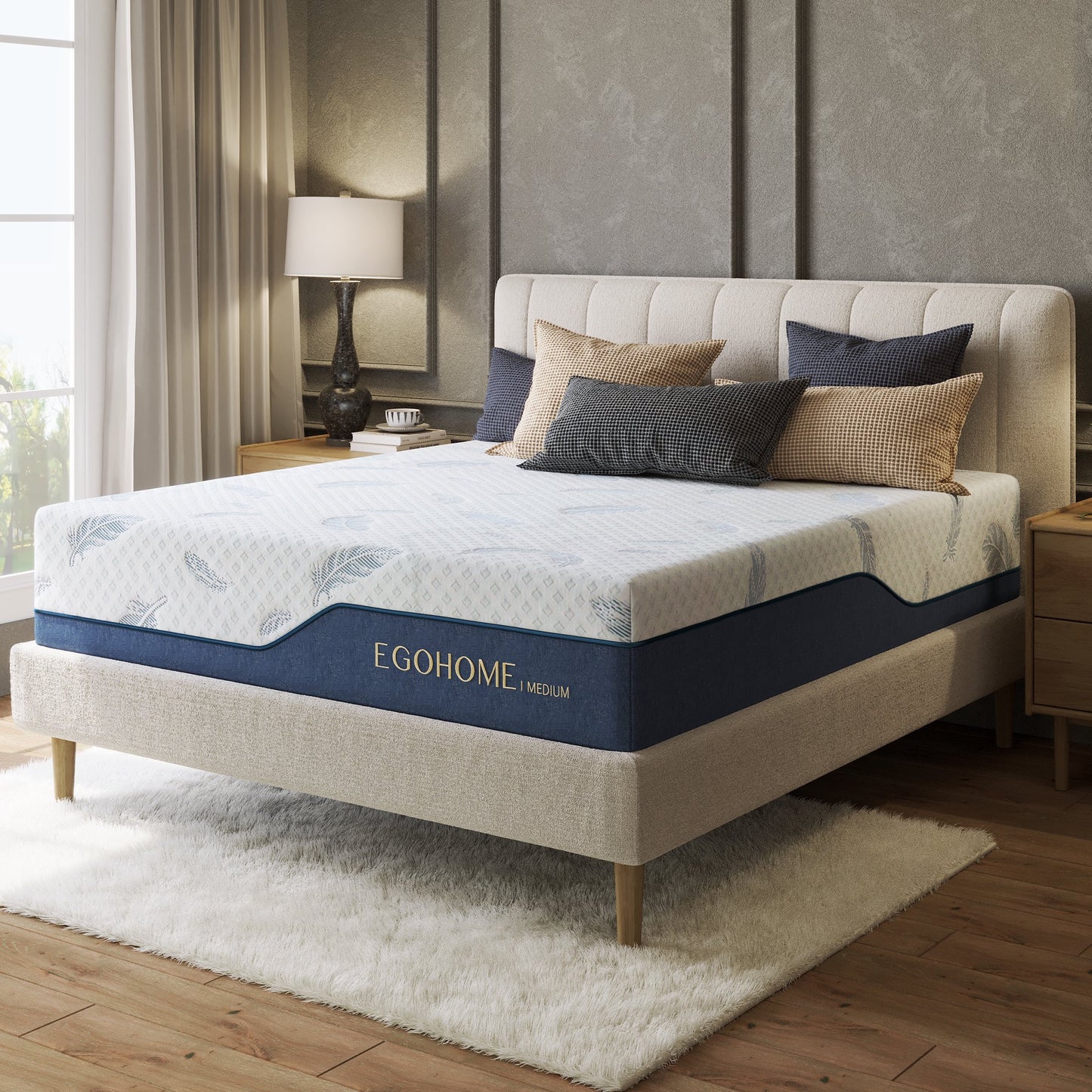 EGOHOME Blue 10 inch Queen Mattress with Cooling Gel Memory Foam, Mattress in a Box, Fiberglass Free for Pressure Relief and Motion Isolation, Medium Firm