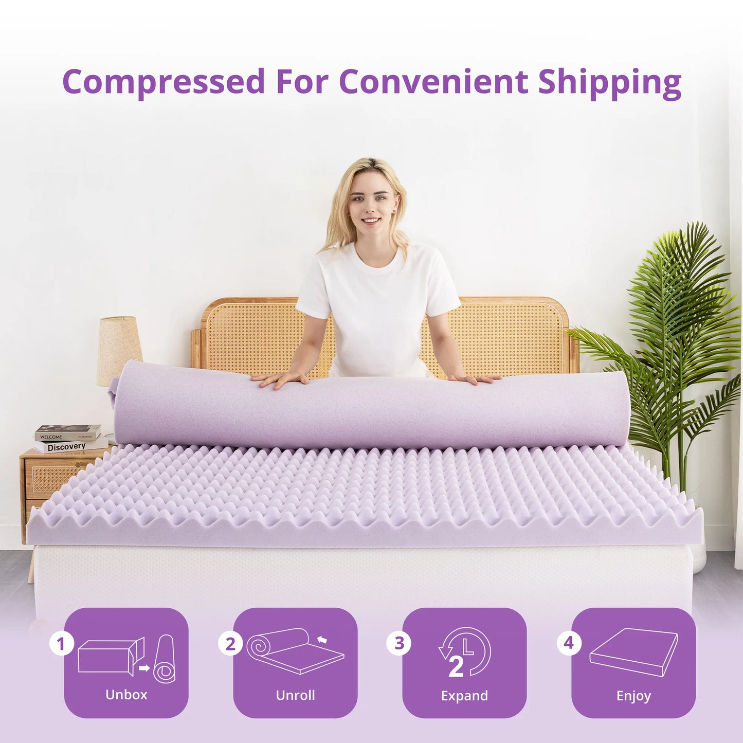 EGOHOME 2 inch King Size Memory Foam Mattress Topper,Egg Crate Foam Pad with Lavender Gel