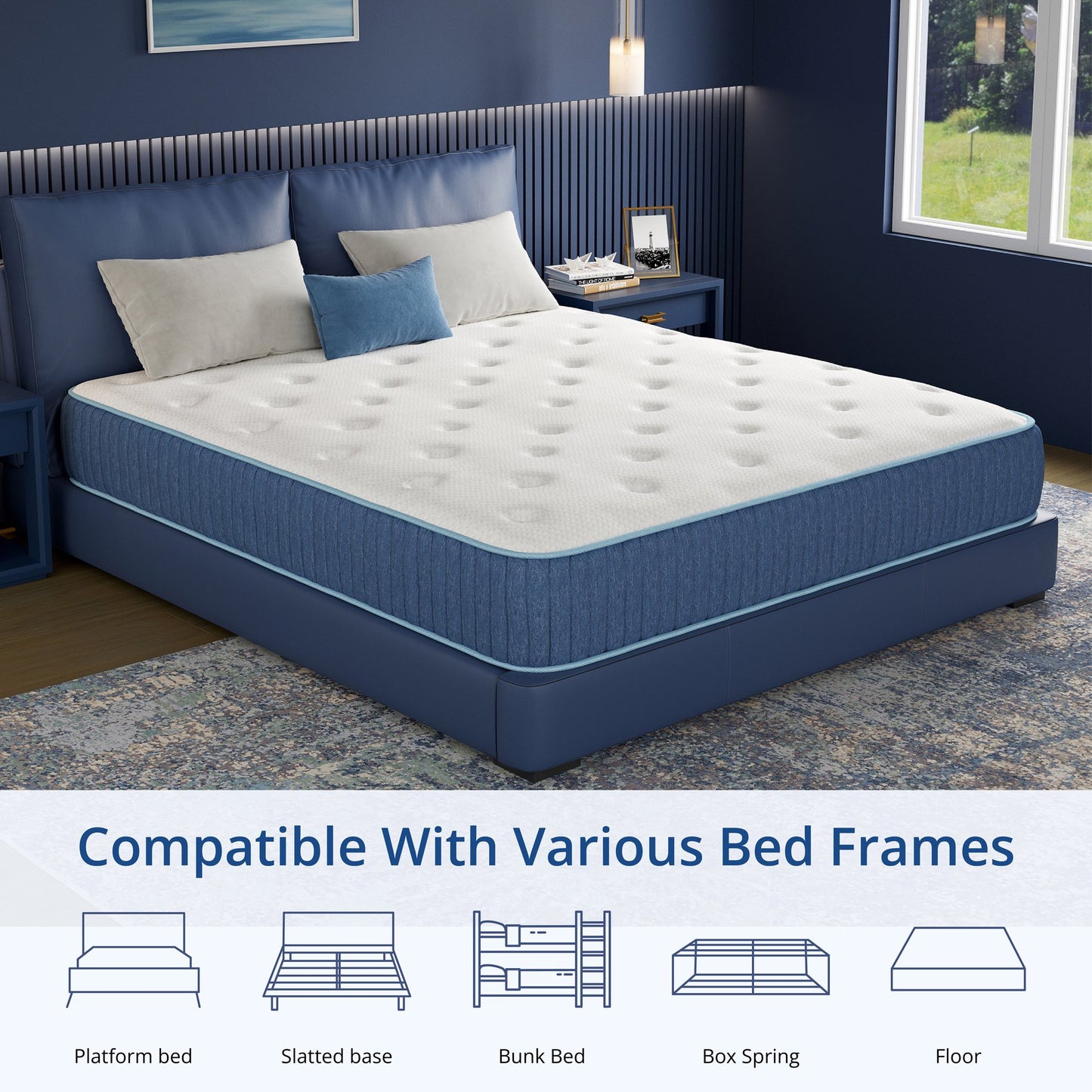 EGOHOME Full 10 inch Hybrid Mattress with Individually Wrapped Pocket Coils, Medium, Pressure Relief, Mattress in a Box