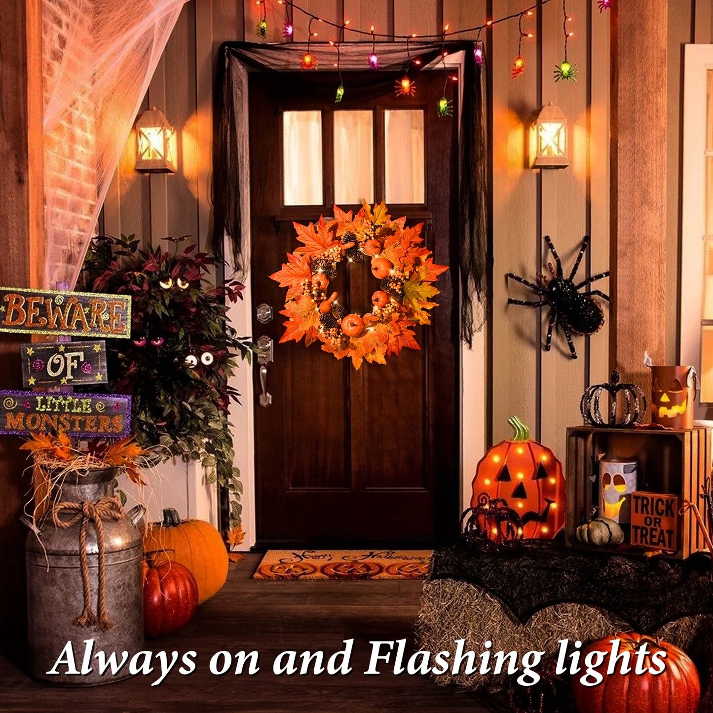 simeccom Fall Decorations Fall Wreath, 18 Inch Fall Wreaths for Front Door, Autumn Wreath with Pumpkins Pinecones for Home Wall Fall Decor