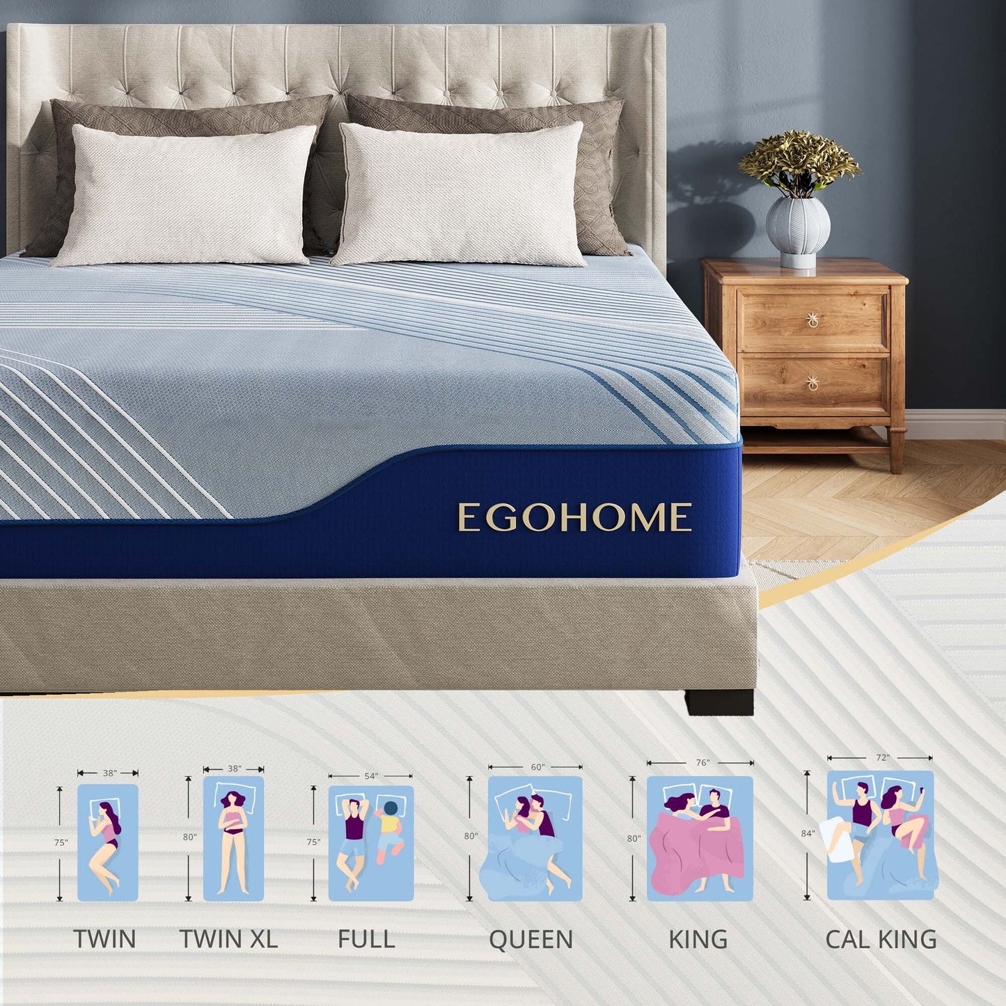 EGOHOME Elysian 14 inch Mattress, Cal King Size Memory Foam Mattress