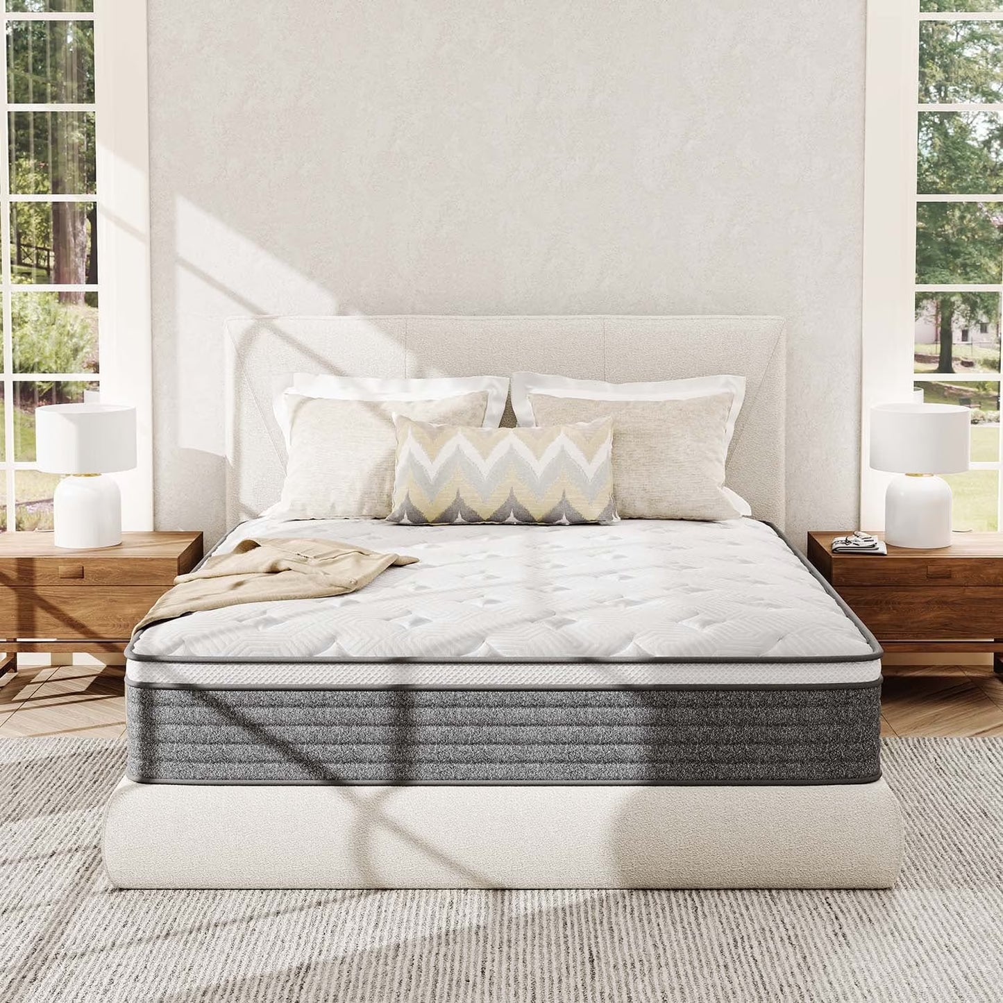 TechForma 12" King Mattress, Hybrid Memory Foam Mattress with Pocket Spring Design, Breathable Knit Fabric, Flame-Retardant Cover & Reinforced Edge, Medium Firmness Support