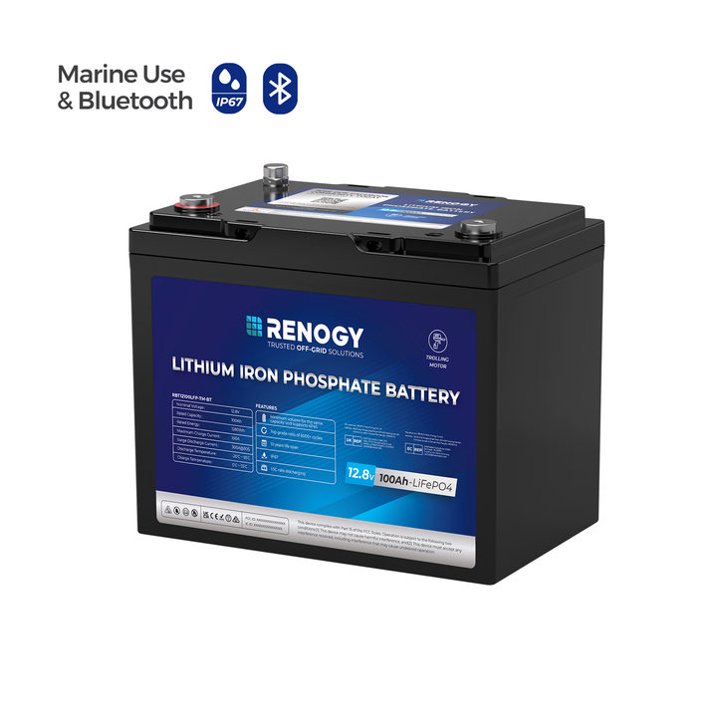 12V 100Ah Lithium LiFePO4 Deep Cycle Battery with Bluetooth, Built-in 100A BMS, Max.1280Wh Energy, Low Temperature Protection, Perfect for RV, Camper, Solar, Overland, Off-Grid