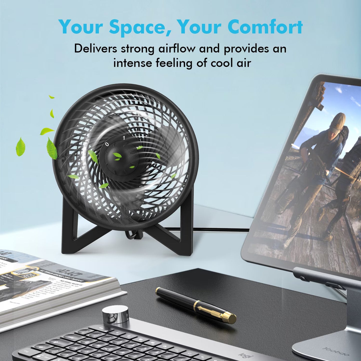 DR.PREPARE 8" Quiet Table Fan Powerful 2 Speed Bedside Desk Fans, Black