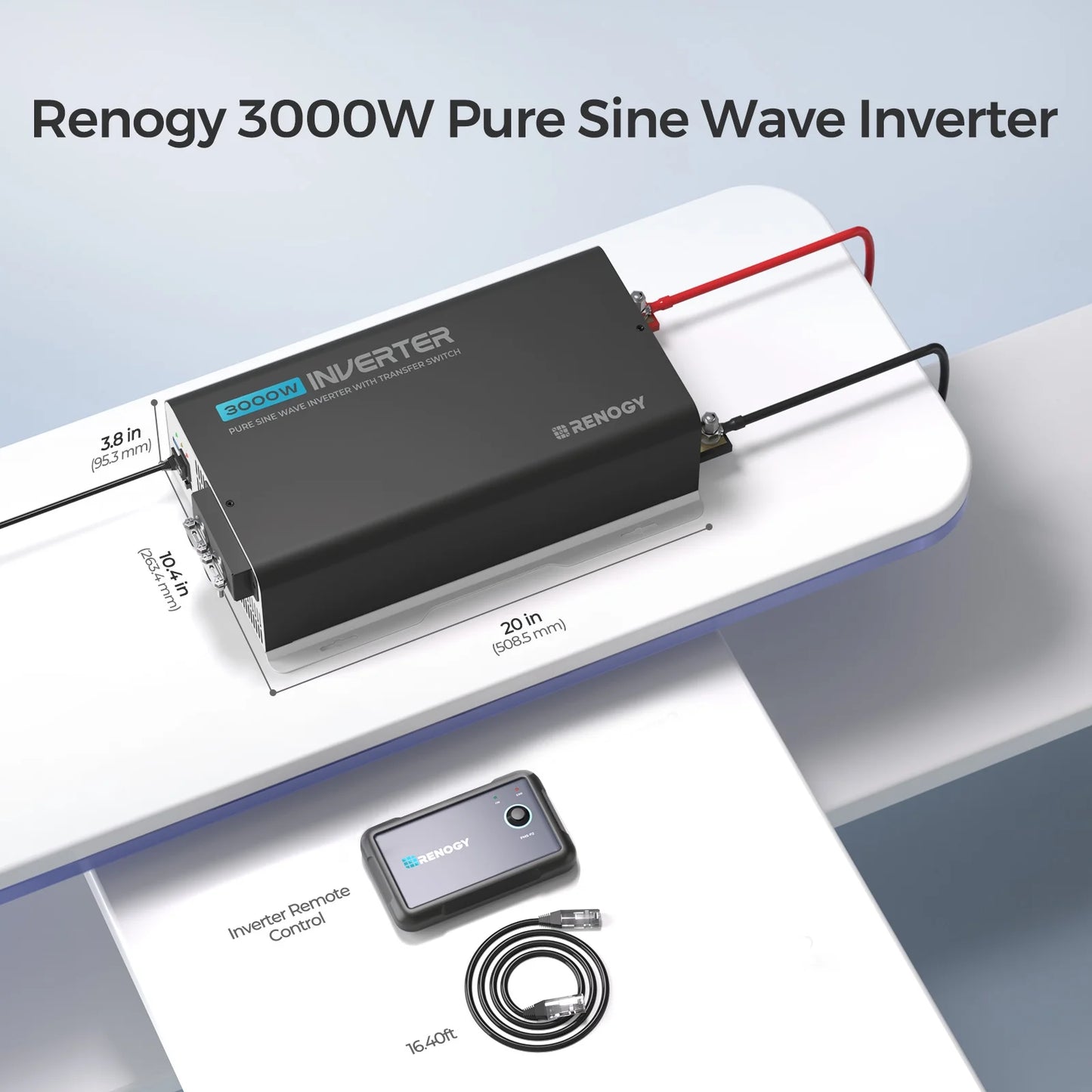 Renogy 3000W Pure Sine Wave Inverter, Automatic UPS Transfer Switch and Built-in Bluetooth, 6000W Surge Power, 12VDC to 120VAC Solar Inverter
