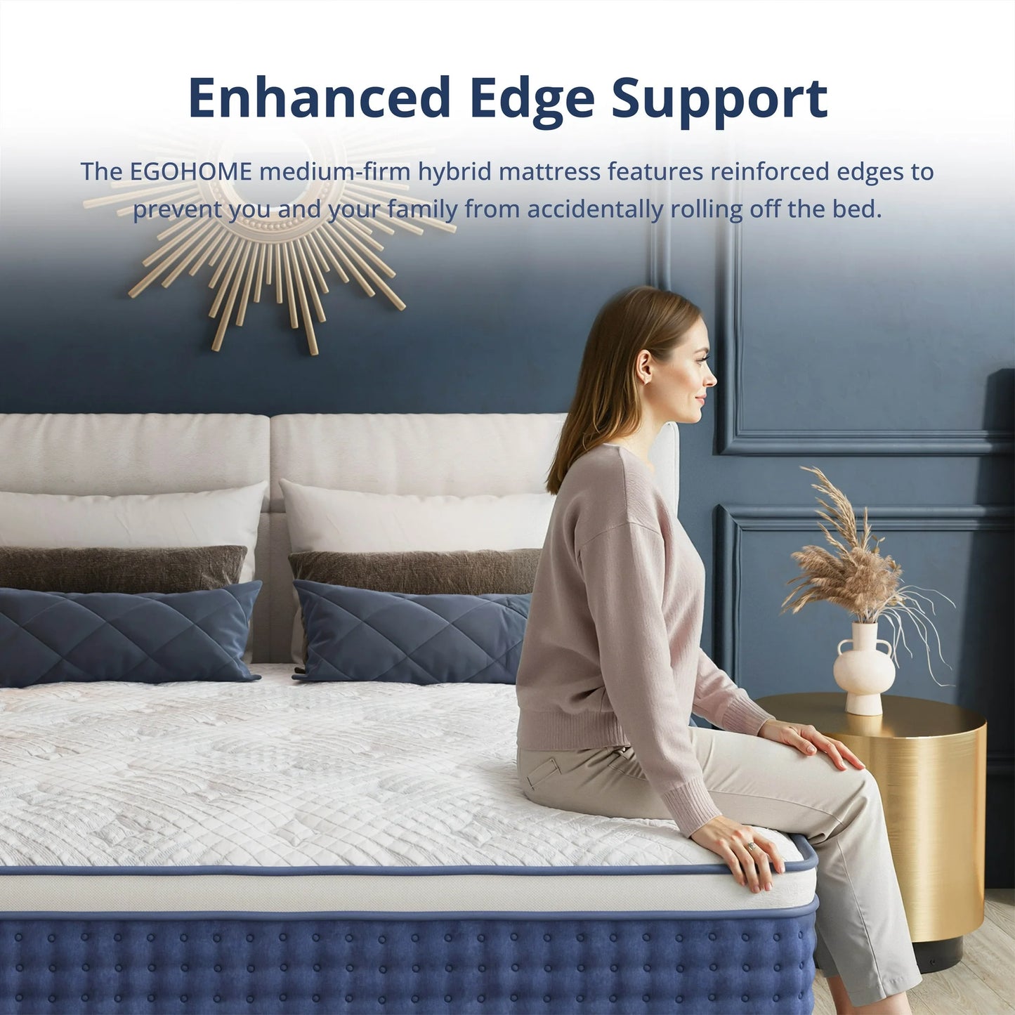 EGOHOME Twin XL 12 inch Hybrid Mattress, Pocketed Springs, Medium, Pressure Relief, Reinforced Edge, Mattress in a Box