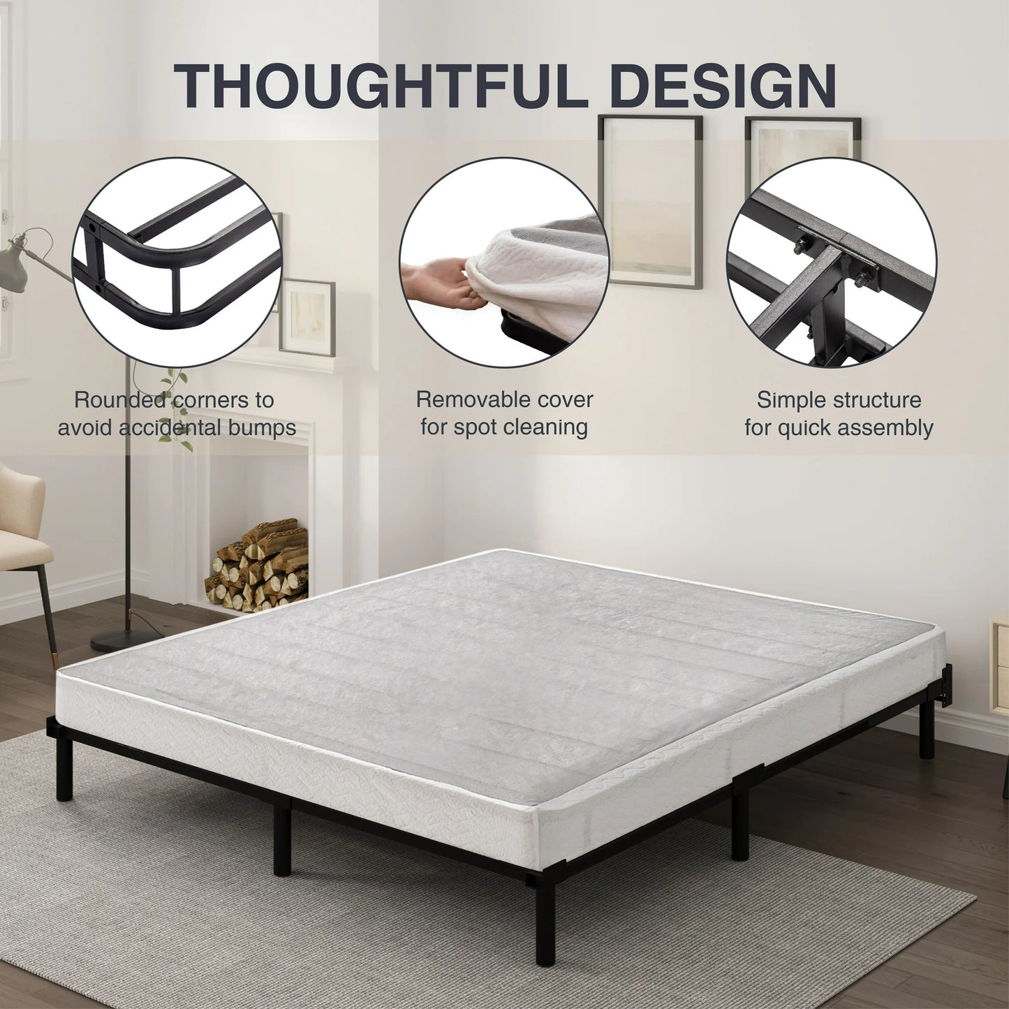 Arctus 7.5" King Box Spring, Metal Mattress Foundation, Fabric Cover Included, Easy Assembly