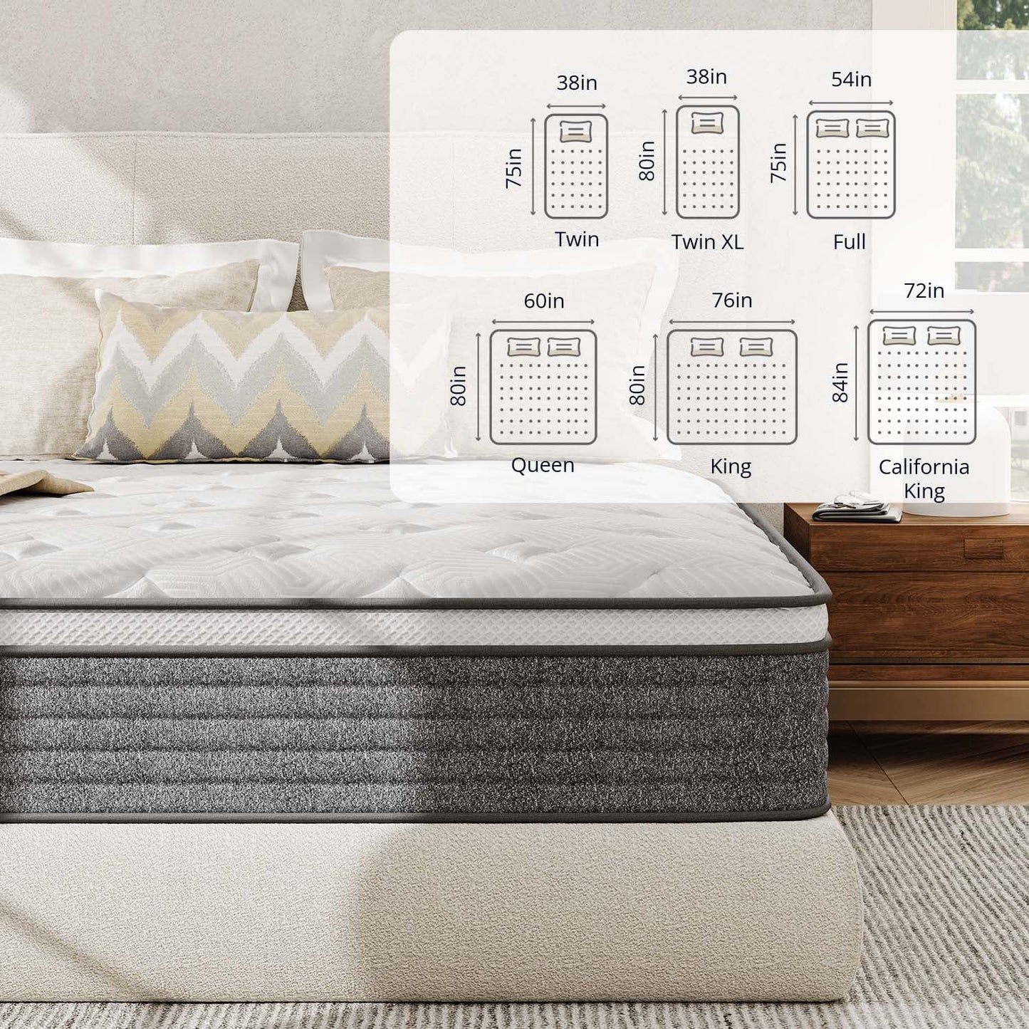 TechForma 12" King Mattress, Hybrid Memory Foam Mattress with Pocket Spring Design, Breathable Knit Fabric, Flame-Retardant Cover & Reinforced Edge, Medium Firmness Support