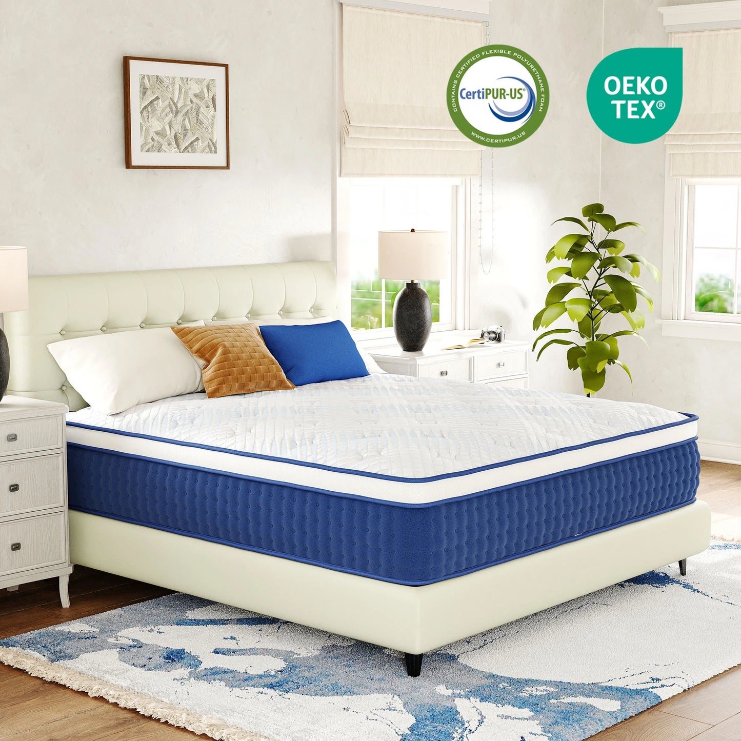 EGOHOME 10 inch Queen Hybrid Mattress, Pocketed Springs, Medium, Pressure Relief, Reinforced Edge, Mattress in a Box