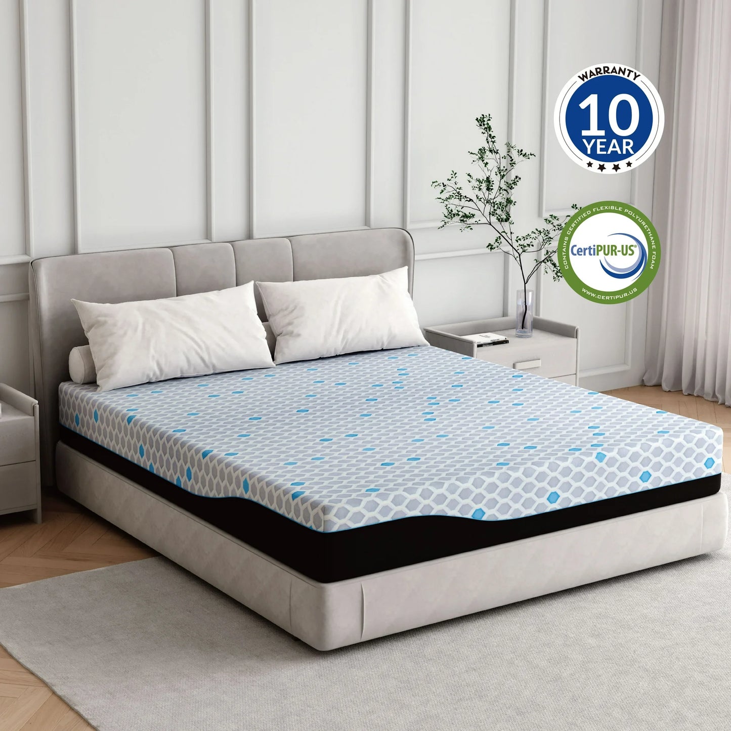 EGOHOME Charcoal 10" Gel Memory Foam Mattress，Twin Mattress in a Box，Medium