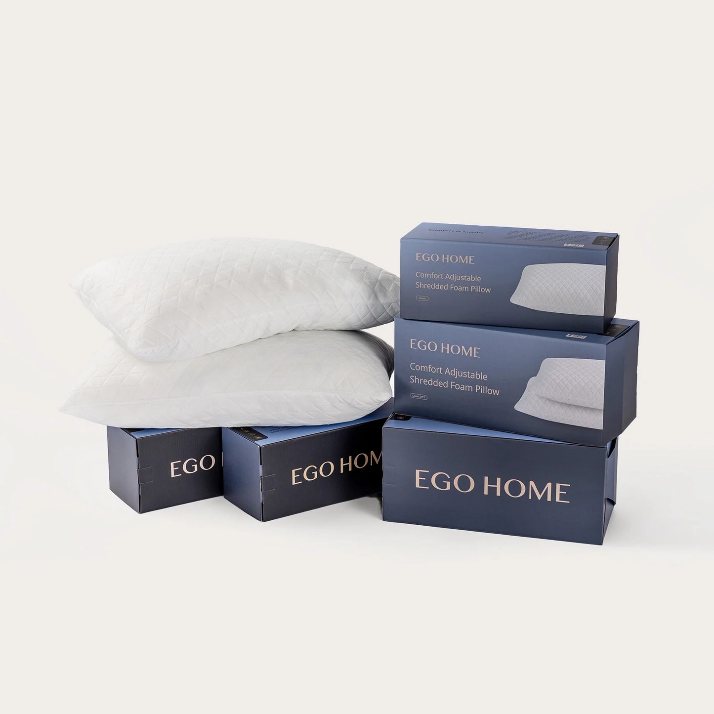 EGO HOME 2-Pack Adjustable Cooling Bed Pillows, Shredded Memory Foam Pillows Set of 2, Standard Queen, Dual Sides