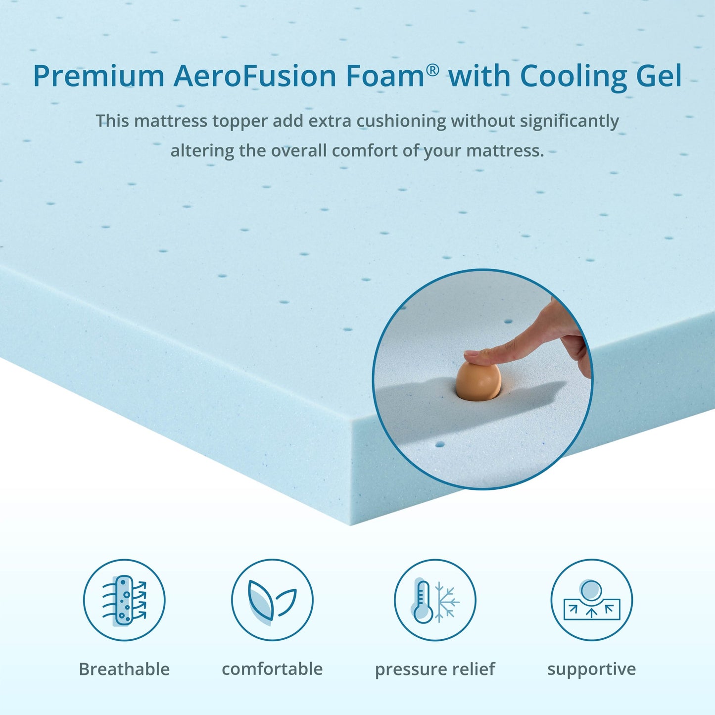 EGOHOME 4 Inch Full Size Memory Foam Mattress Topper, Gel Infused Memory Foam Pad, Cooling and Pressure Relieving, Medium, CertiPUR Certified, Blue