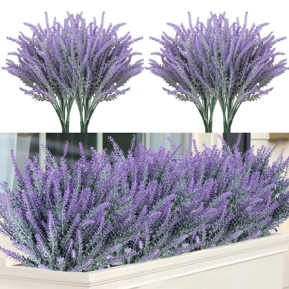 simeccom 24 Bundles Artificial Lavender Fake Flowers Faux Plastic Plants for Home Wedding Kitchen Garden Patio Window Box Indoor Outdoor Decor , Purple