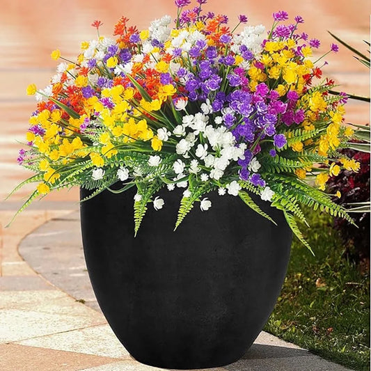 simeccom 24 Pacs Artificial Flowers for Outdoors UV Resistant Fake Plastic Plants Faux Boston Fern Greenery Stems for Spring Summer Indoor Garden Home Decor，Multicolor