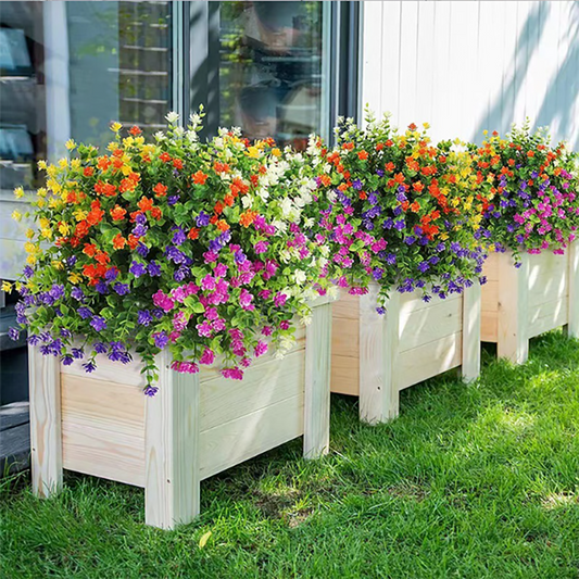 simeccom 24 Pacs Artificial Flowers for Outdoors UV Resistant Fake Plastic Plants Faux Boston Fern Greenery Stems for Spring Summer Indoor Garden Home Decor，Multicolor