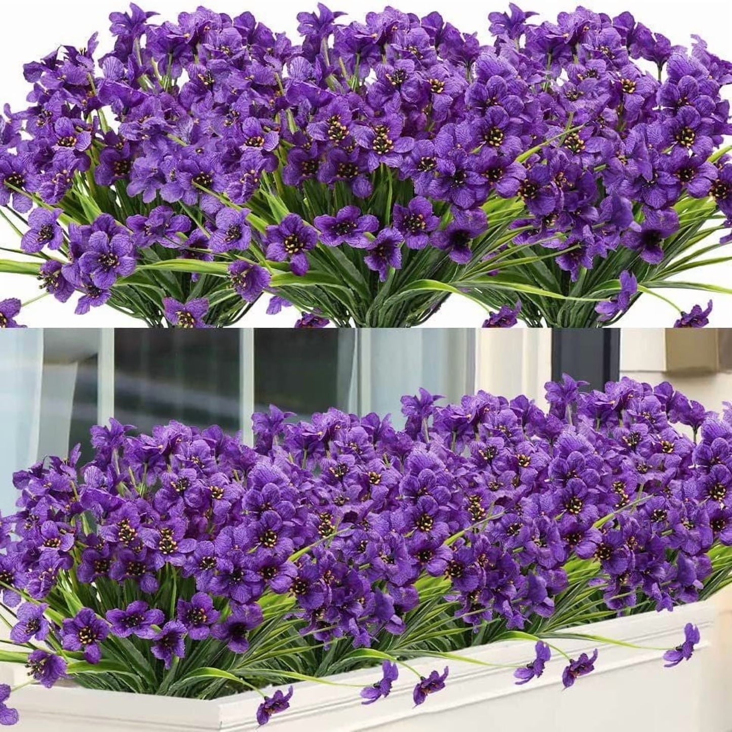 simeccom 24 Bundles Artificial Flowers Outdoor，Faux UV Resistant Fake Flowers Fake Plastic Plants Flower for Spring Summer Decoration for Outside Home Patio Garden Decor，Purple