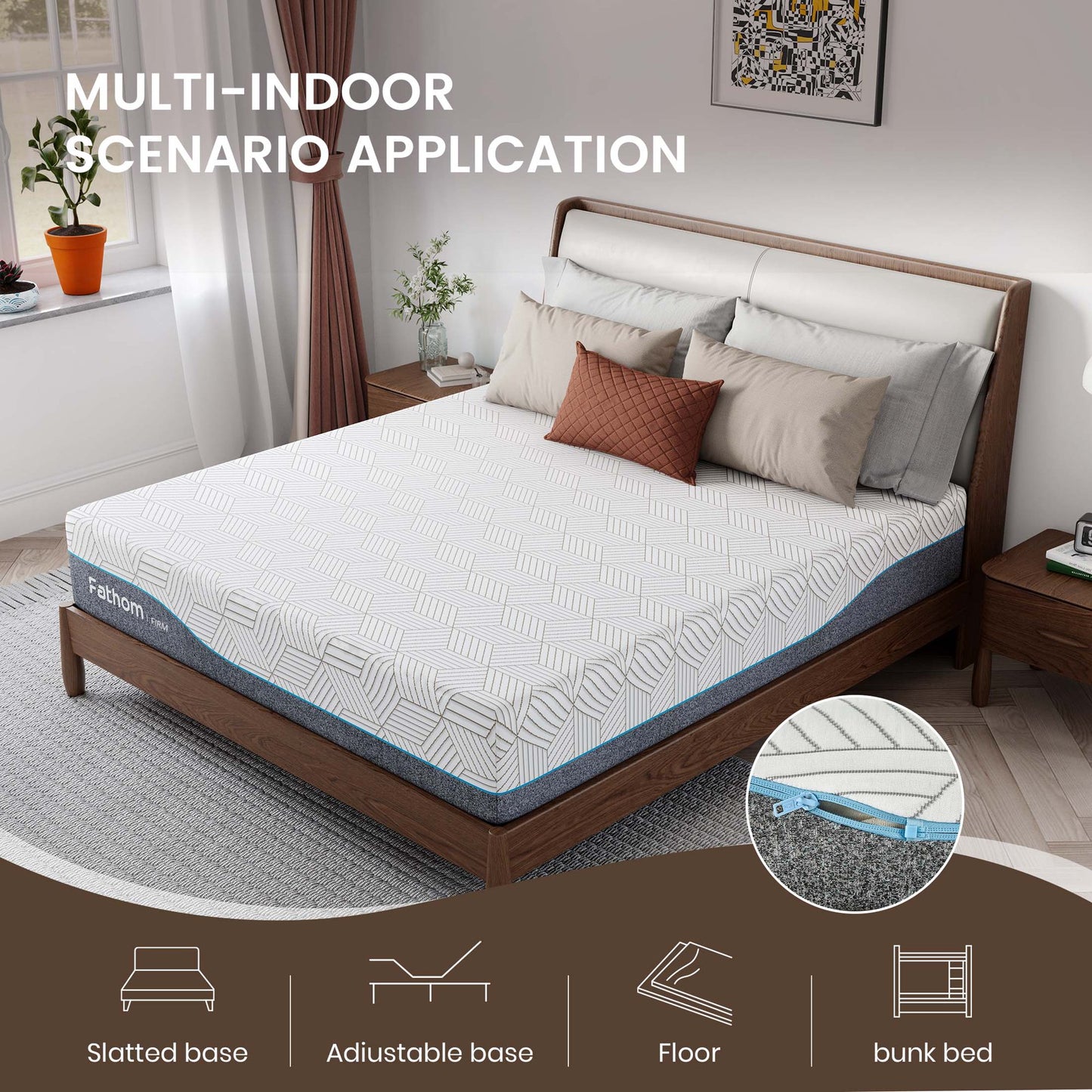 Subfun 14" Queen Mattress Removable Cover Memory Foam Mattress, Medium, CertiPUR-US® Certified