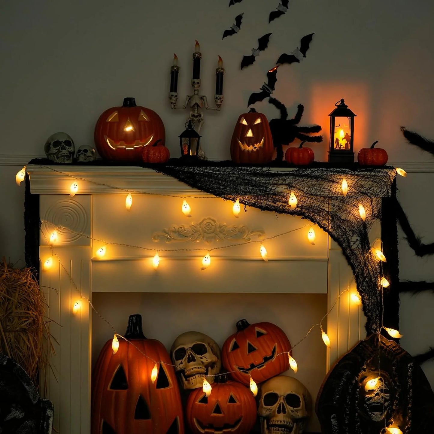 19.68 FT LED Ghost Light String -Halloween Funny Decoration Hanging Light 2 Lighting Modes 40LED Fit for Party Patio Indoor Outdoor Spooky Lights