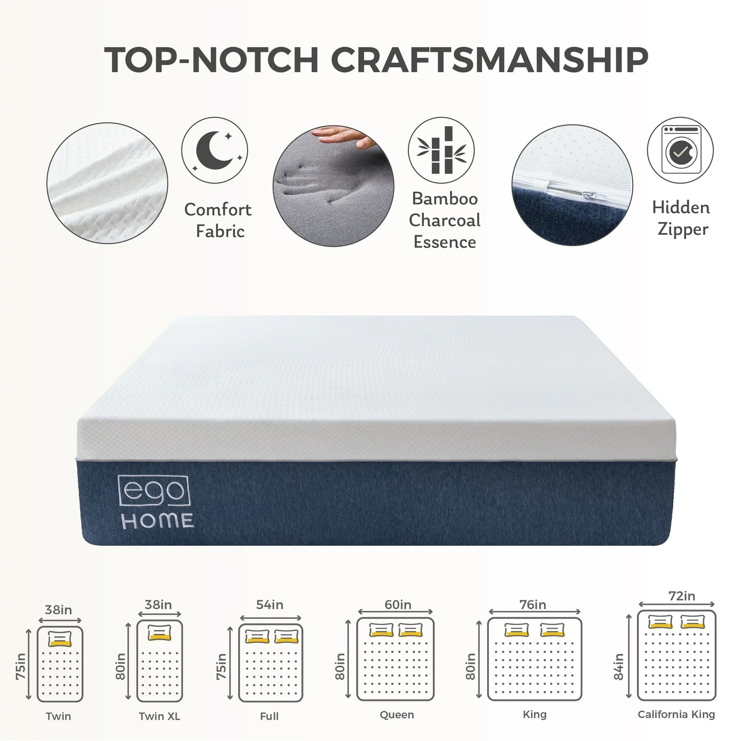 EGOHOME 14 inch Full Size Mattress in a Box, Cooling Gel Memory Foam Mattress, Medium