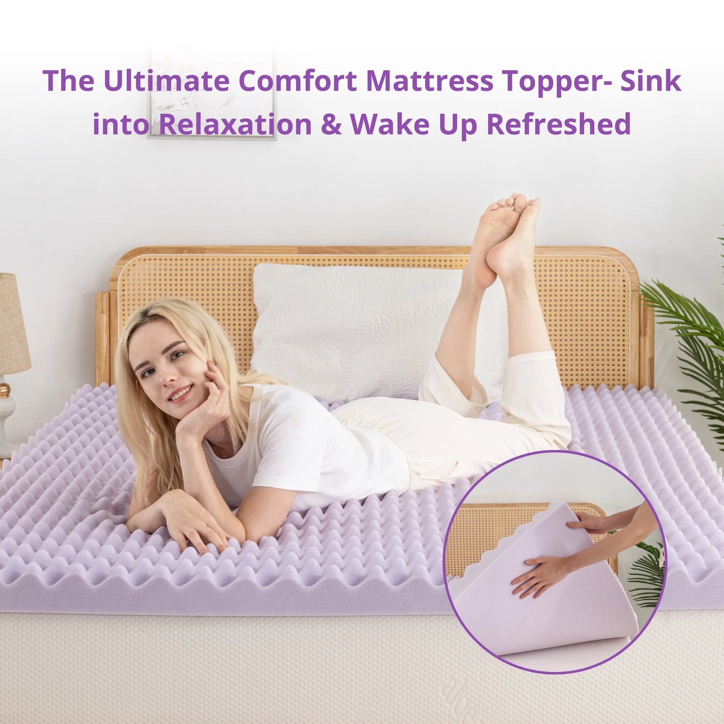 EGOHOME 2 inch King Size Memory Foam Mattress Topper,Egg Crate Foam Pad with Lavender Gel