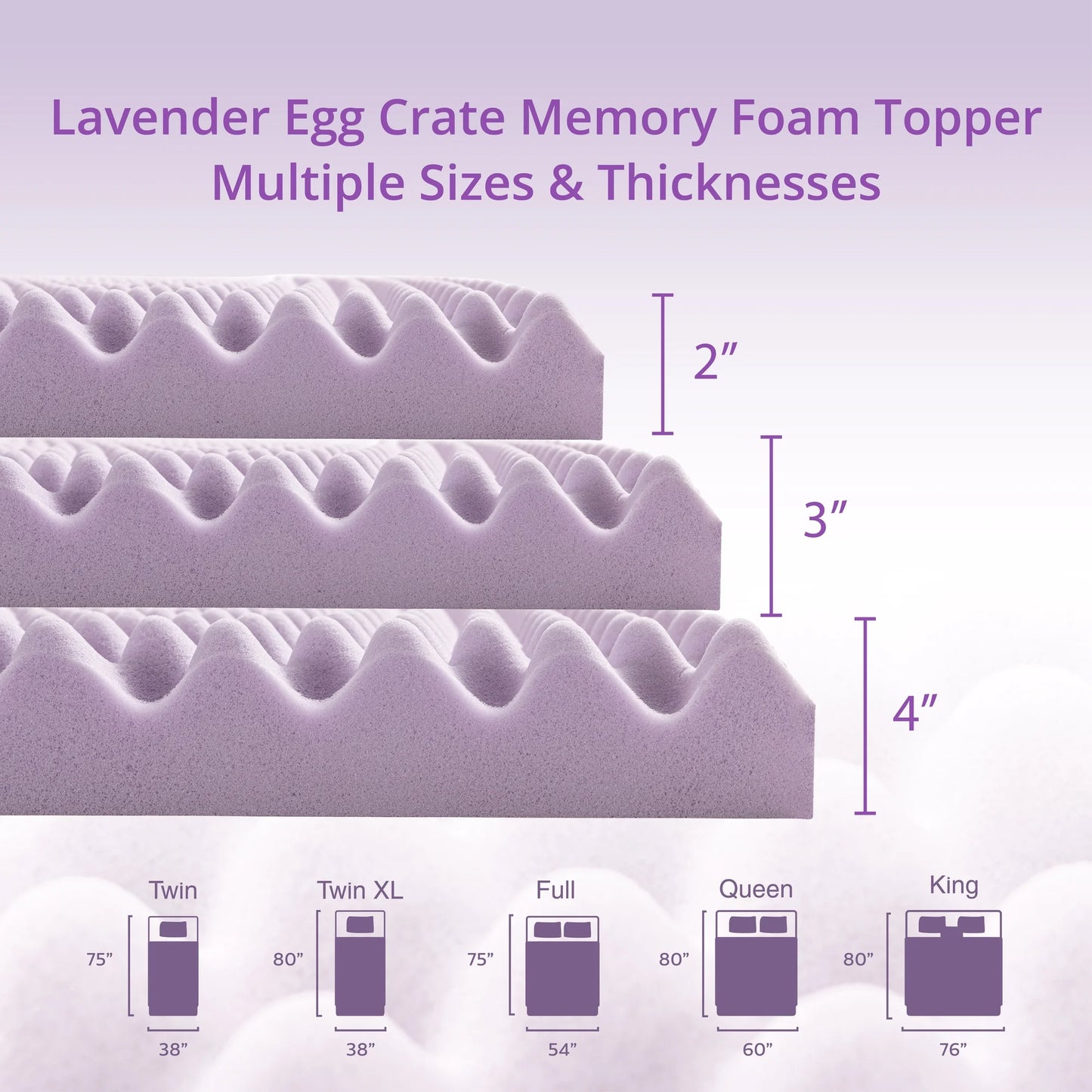 EGOHOME 2 inch King Size Memory Foam Mattress Topper,Egg Crate Foam Pad with Lavender Gel