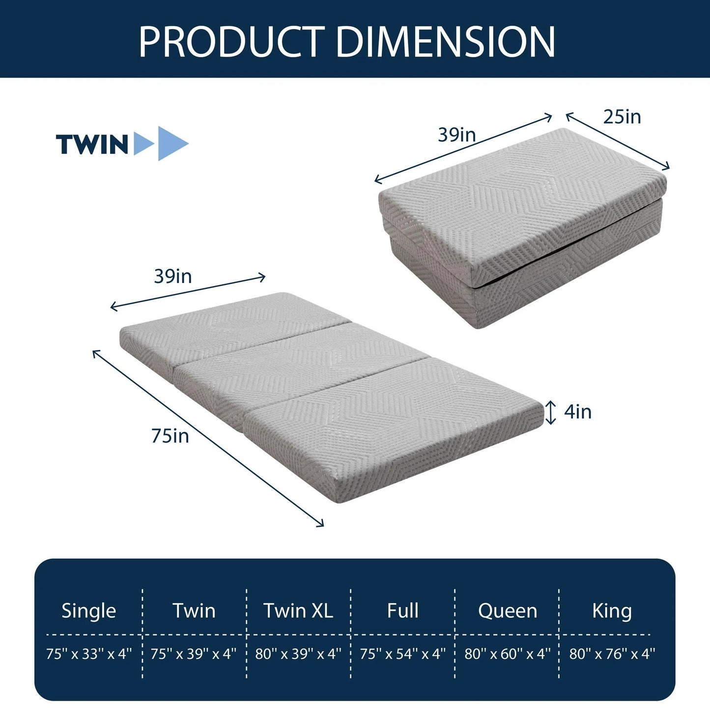 MLILY 4" Tri-folding Memory Foam Mattress, Full