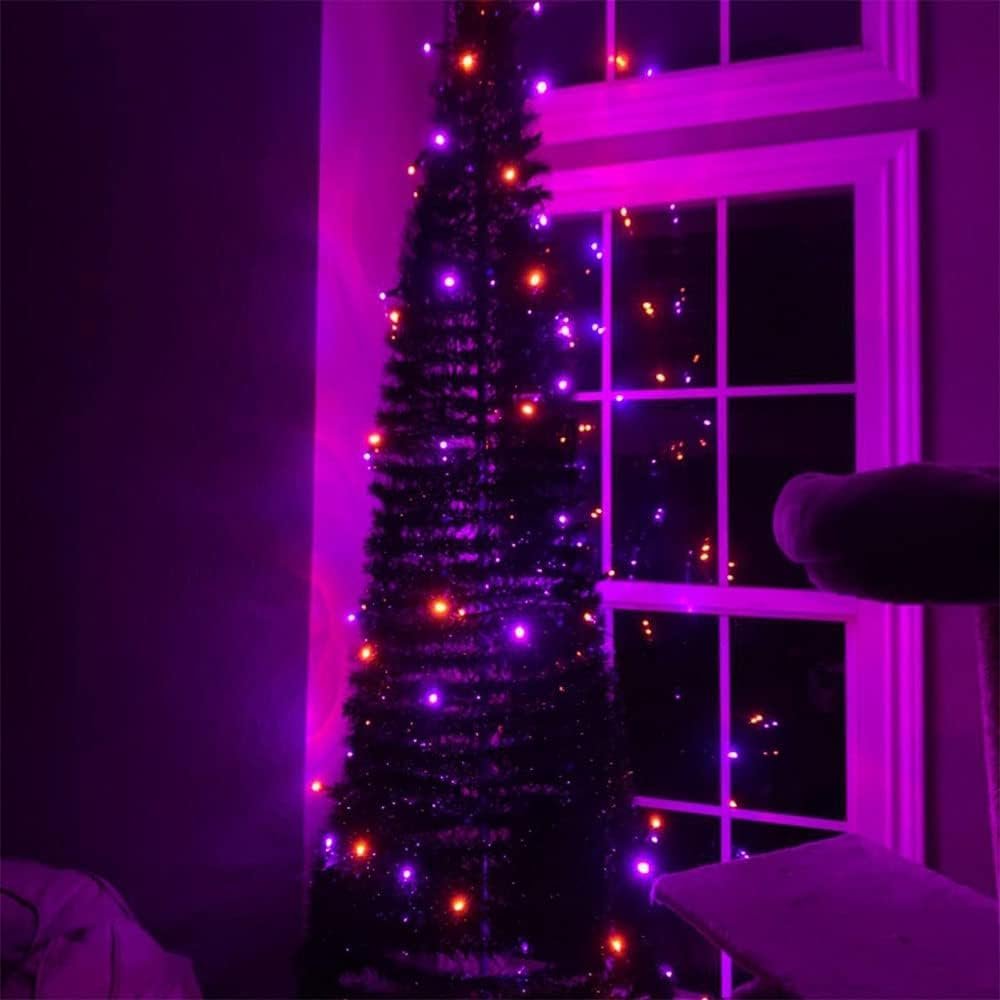 simeccom Christmas String Lights, 108 ft 300 LED Twinkle Fairy Lights for Indoor Outdoor Halloween Decorations, Purple and Orange