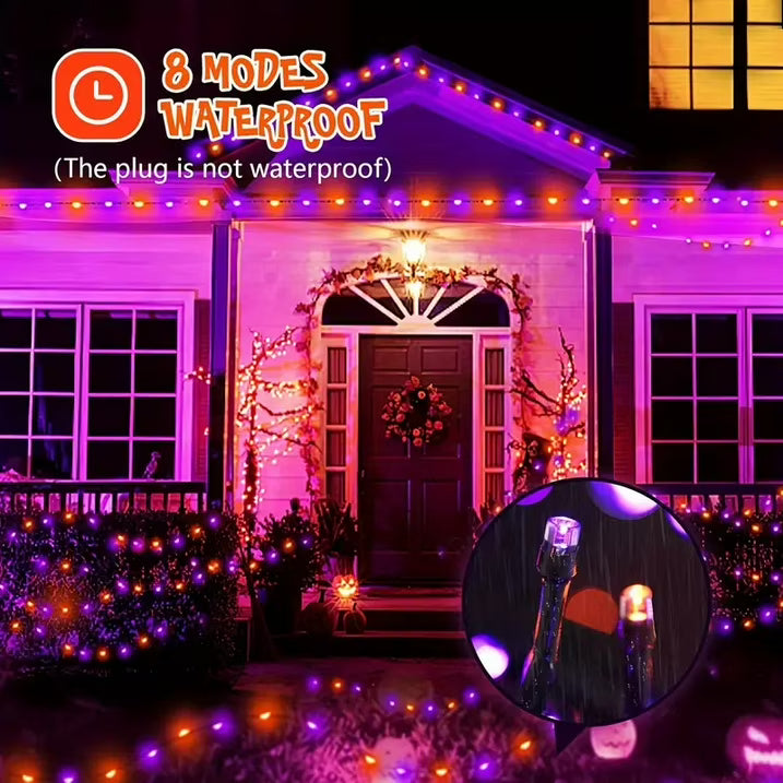 simeccom Christmas String Lights, 108 ft 300 LED Twinkle Fairy Lights for Indoor Outdoor Halloween Decorations, Purple and Orange